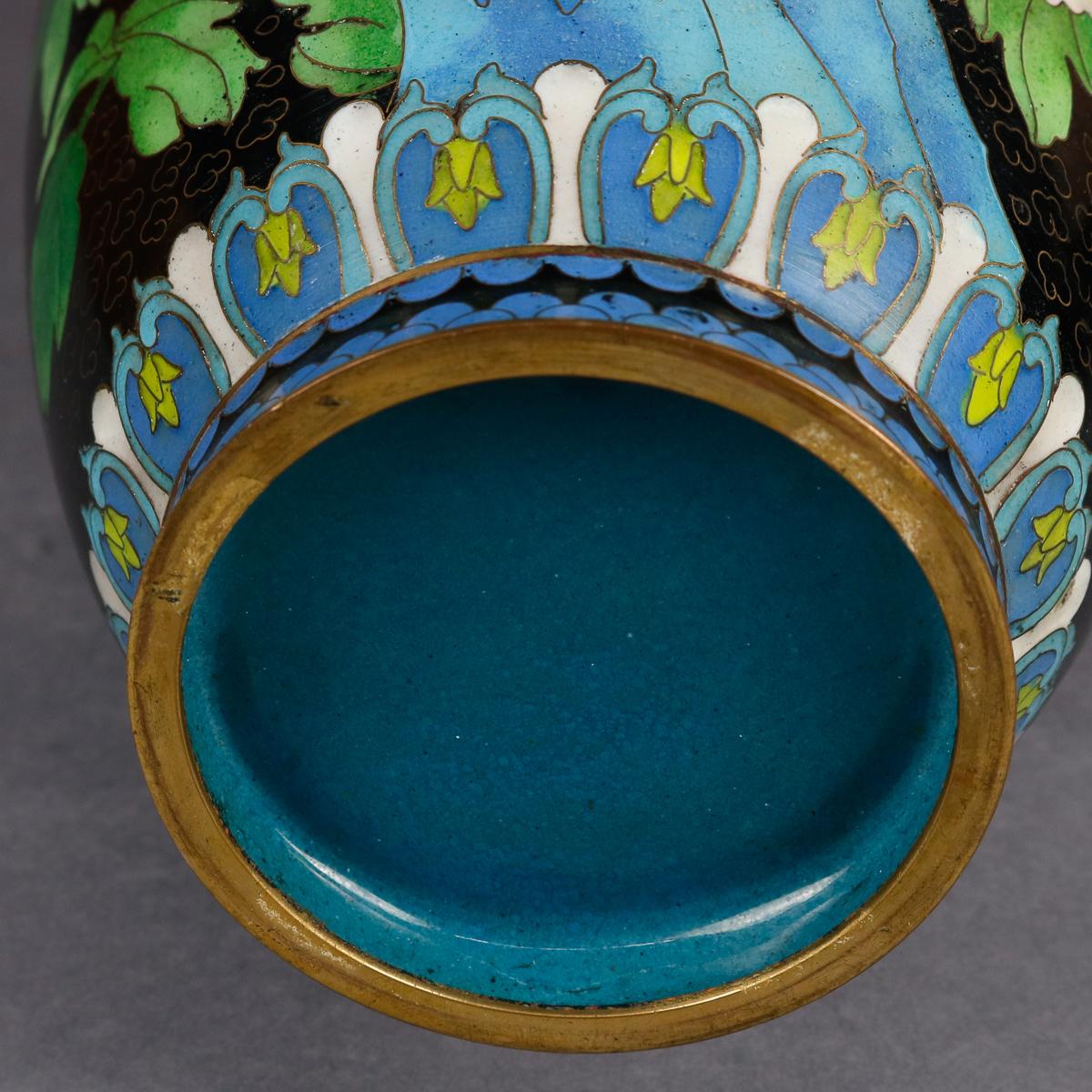 Vintage Chinese Cloisonne Floral Garden Enameled Brass Vase, Original Box 6