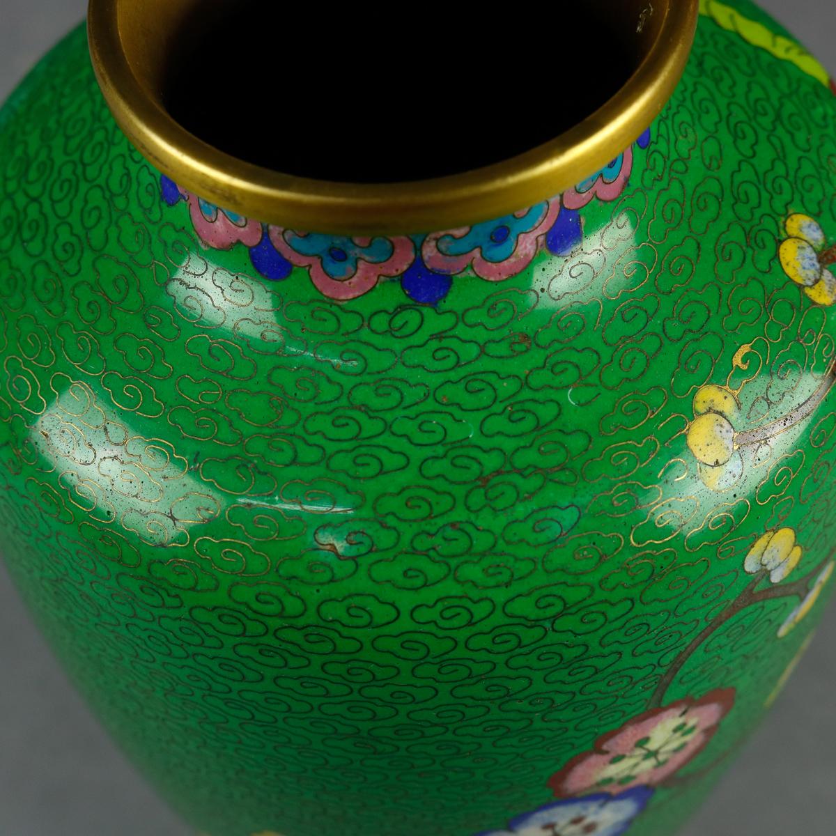 Vintage Chinese Cloisonné Floral Garden Hand Enameled Brass Vase, circa 1930 6
