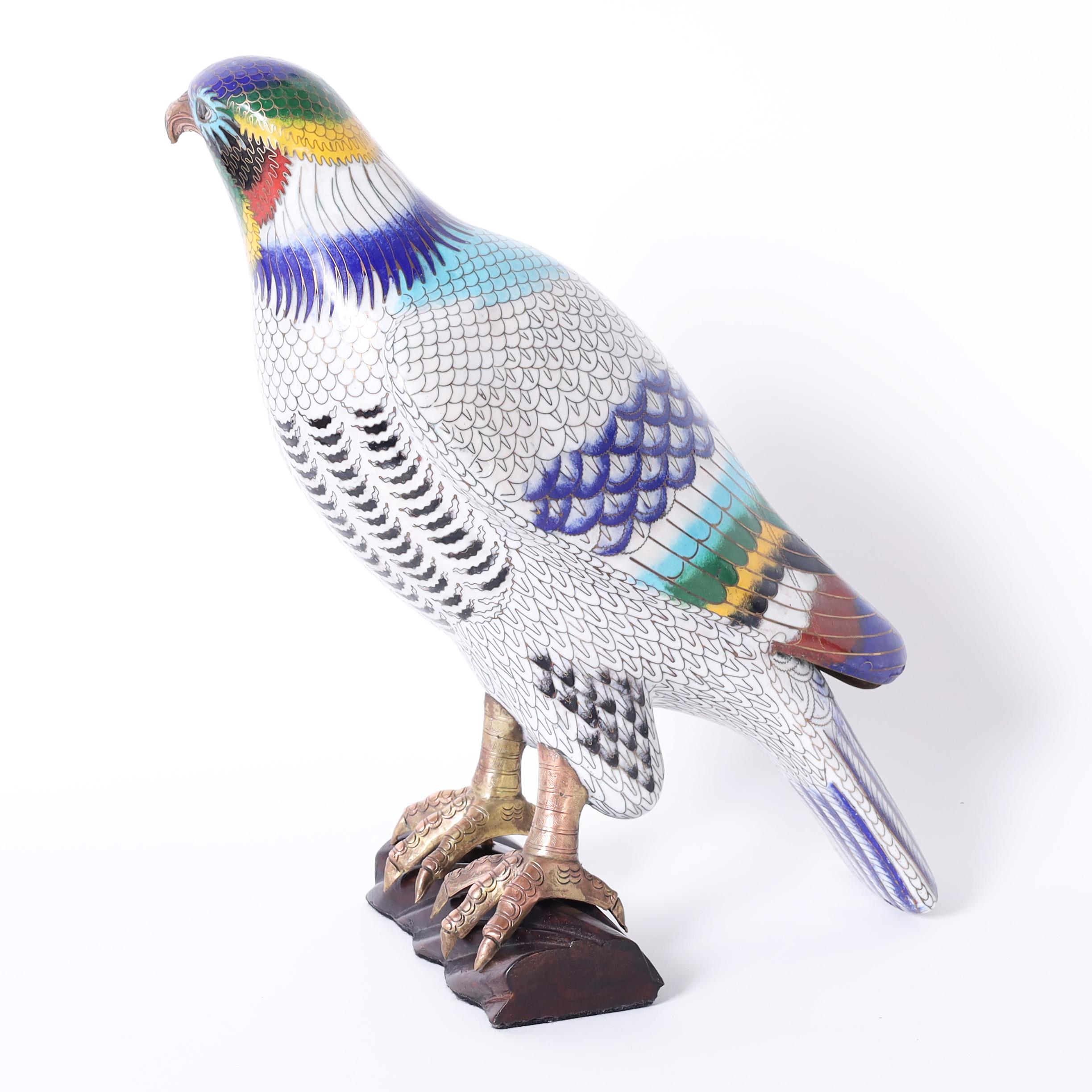 Chinese Export Vintage Chinese Cloisonne Hawk or Falcon For Sale