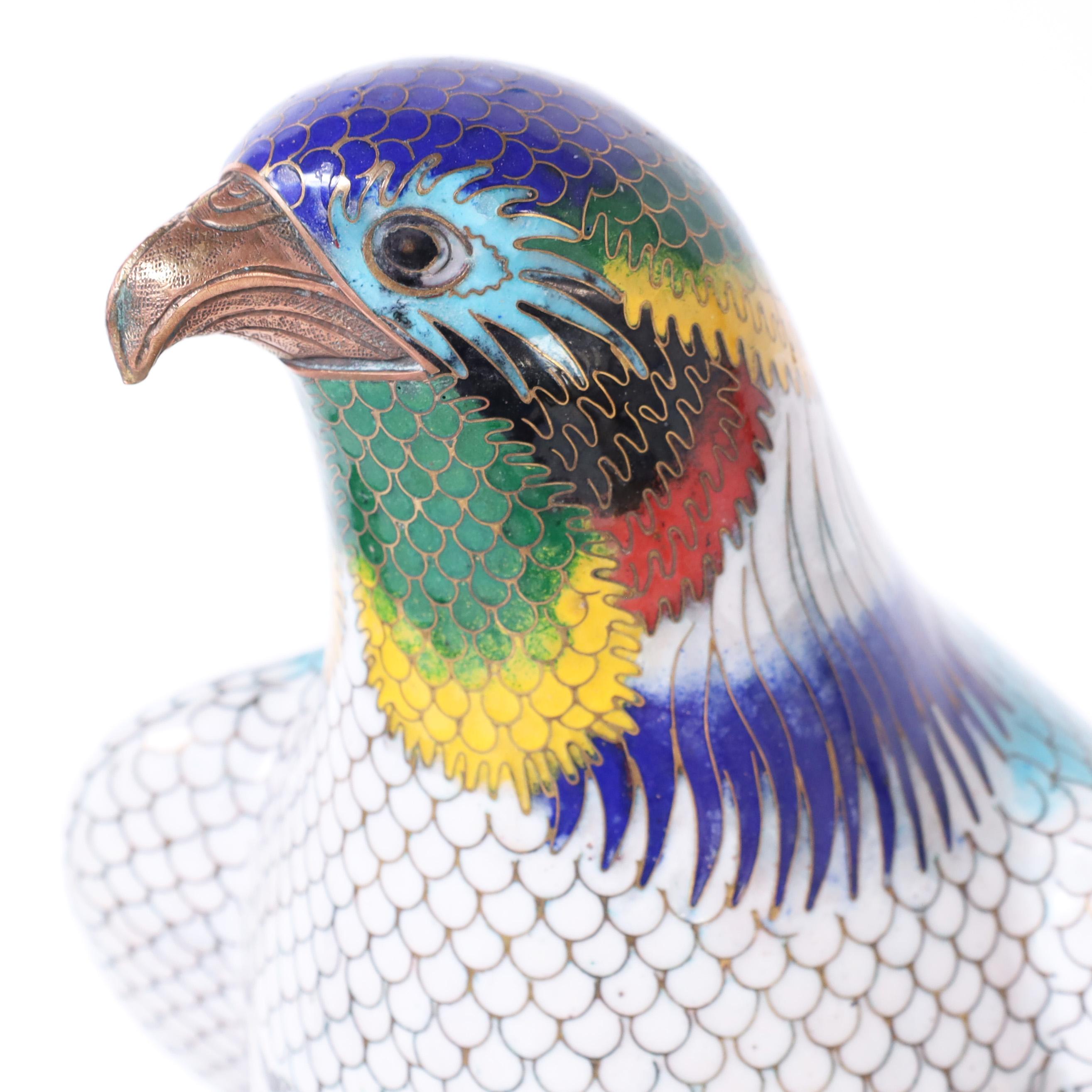 Vintage Chinese Cloisonne Hawk or Falcon In Good Condition For Sale In Palm Beach, FL