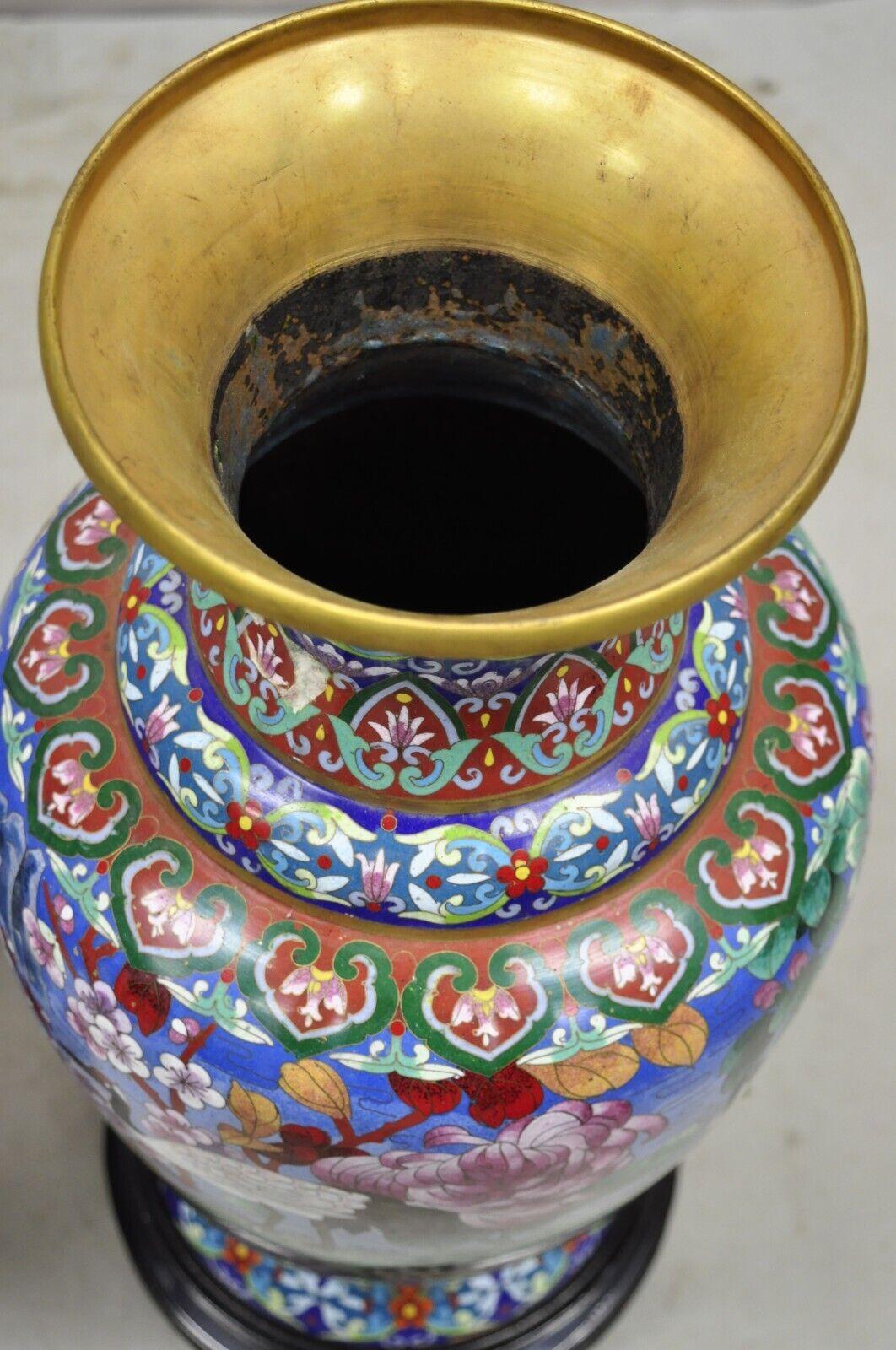 Vintage Chinese Cloisonné Porcelain Enamel Figural Crane and Deer Vase - a Pair For Sale 4