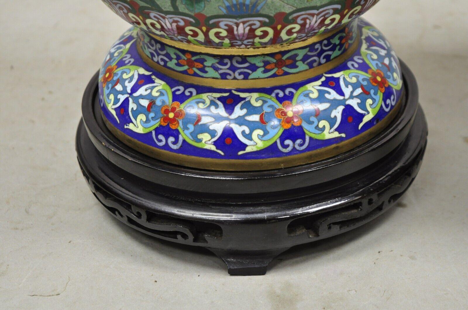 Vintage Chinese Cloisonné Porcelain Enamel Figural Crane and Deer Vase - a Pair For Sale 1