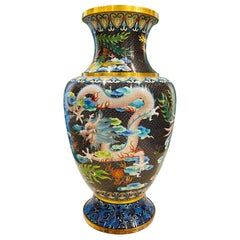Vintage Chinese Cloisonné Vase with Dragon and Phoenix, c. 1940's