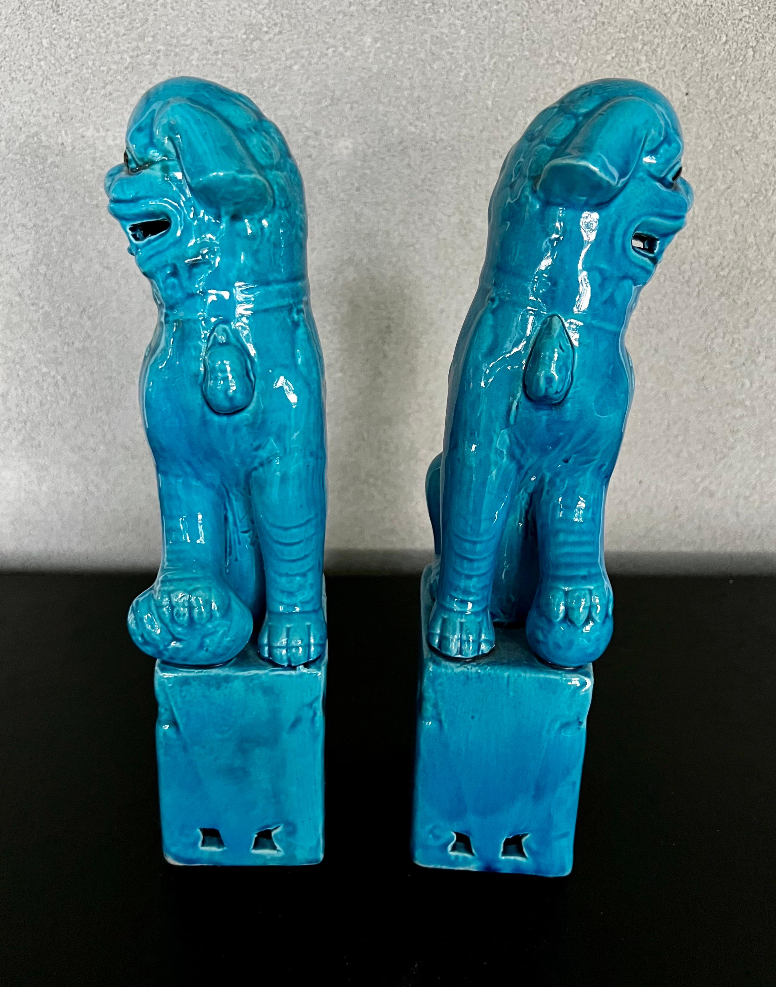 Vintage Chinese Cobalt Blue Foo Dogs- a Pair In Good Condition In Fort Washington, MD