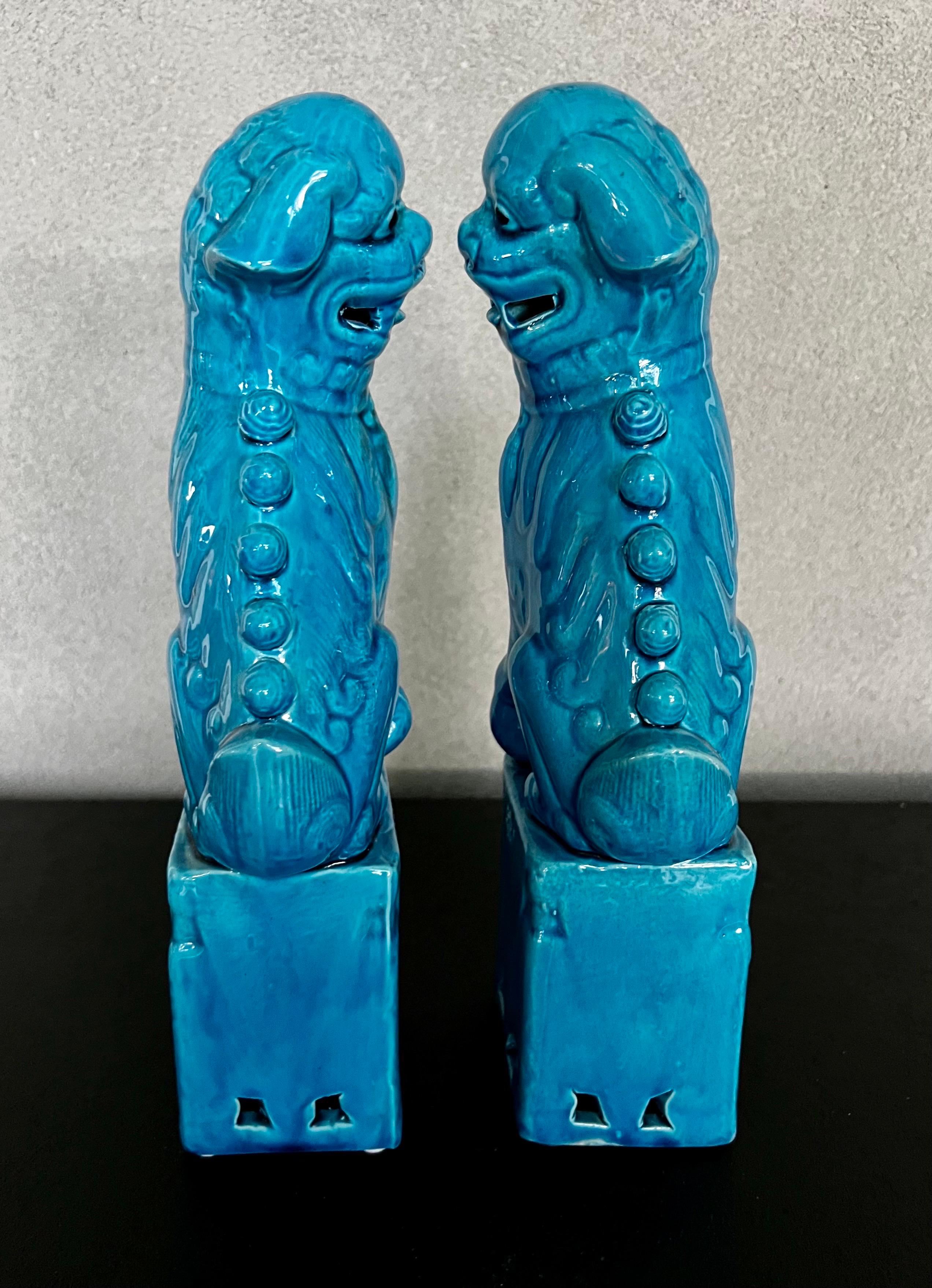 Ceramic Vintage Chinese Cobalt Blue Foo Dogs- a Pair