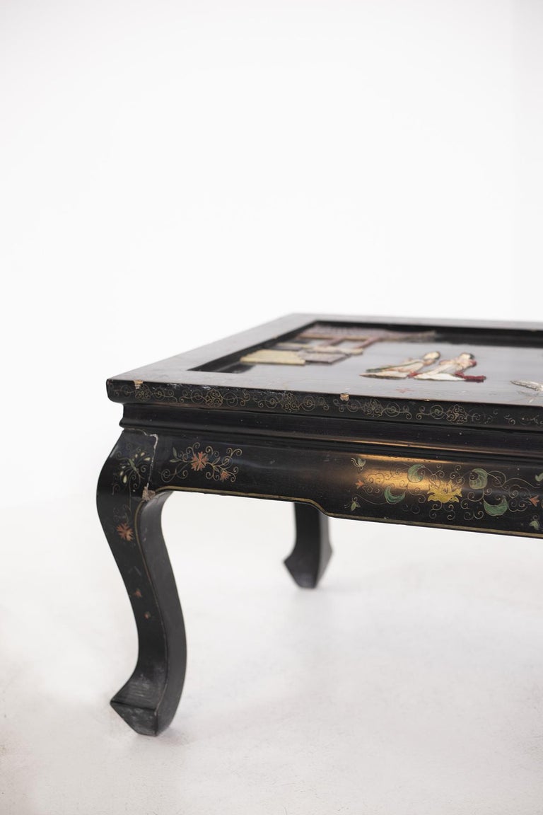Vintage Chinese Coffee Table Inlaid Wood and Stones For Sale at 1stDibs