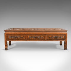 Vintage Chinese Coffee Table, Low, Three-Drawer, Carved Oriental Cabinet