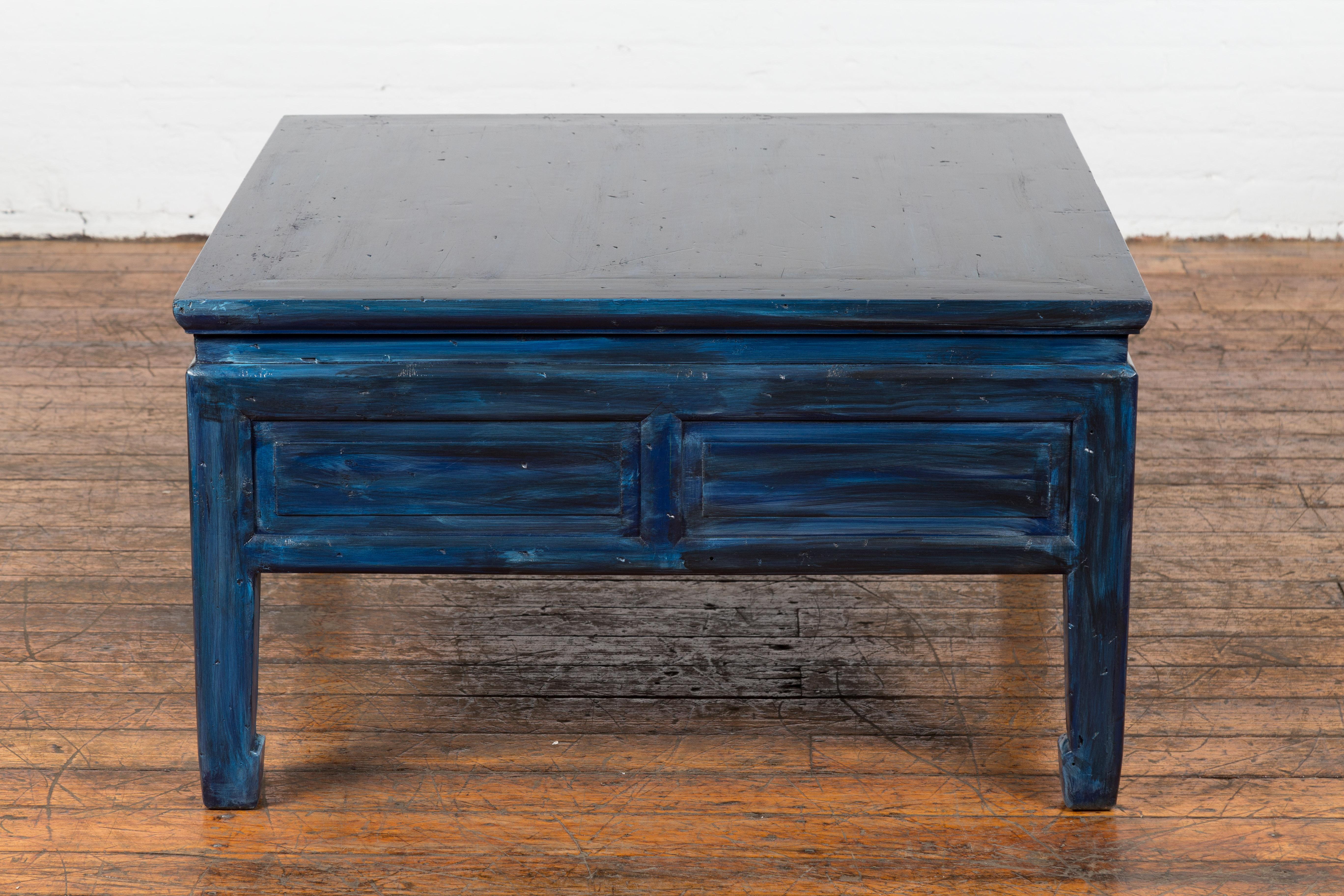 Vintage Chinese Coffee Table with Two Drawers and Custom Blue Lacquer 8