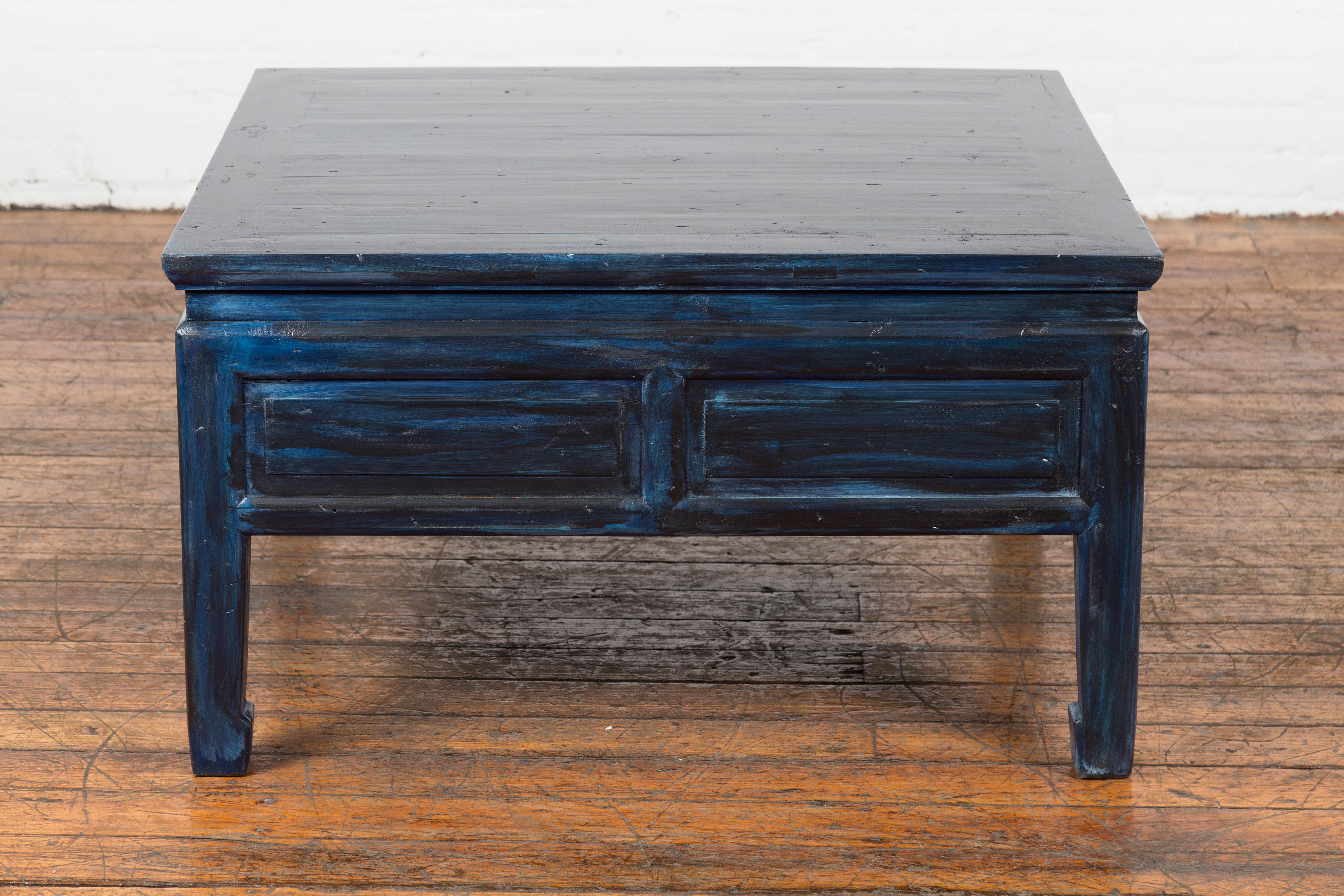 Vintage Chinese Coffee Table with Two Drawers and Custom Blue Lacquer 9