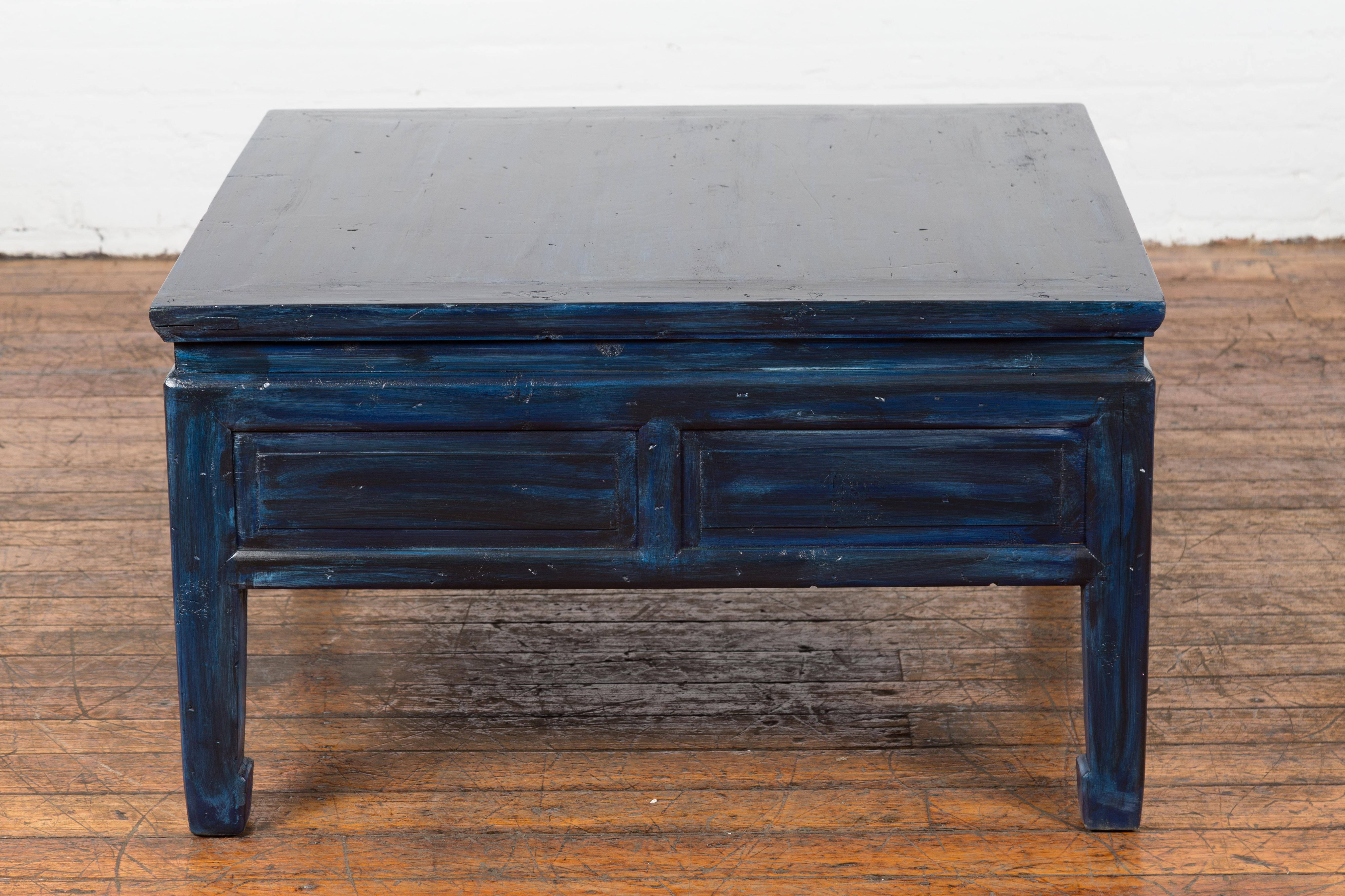 Vintage Chinese Coffee Table with Two Drawers and Custom Blue Lacquer 10