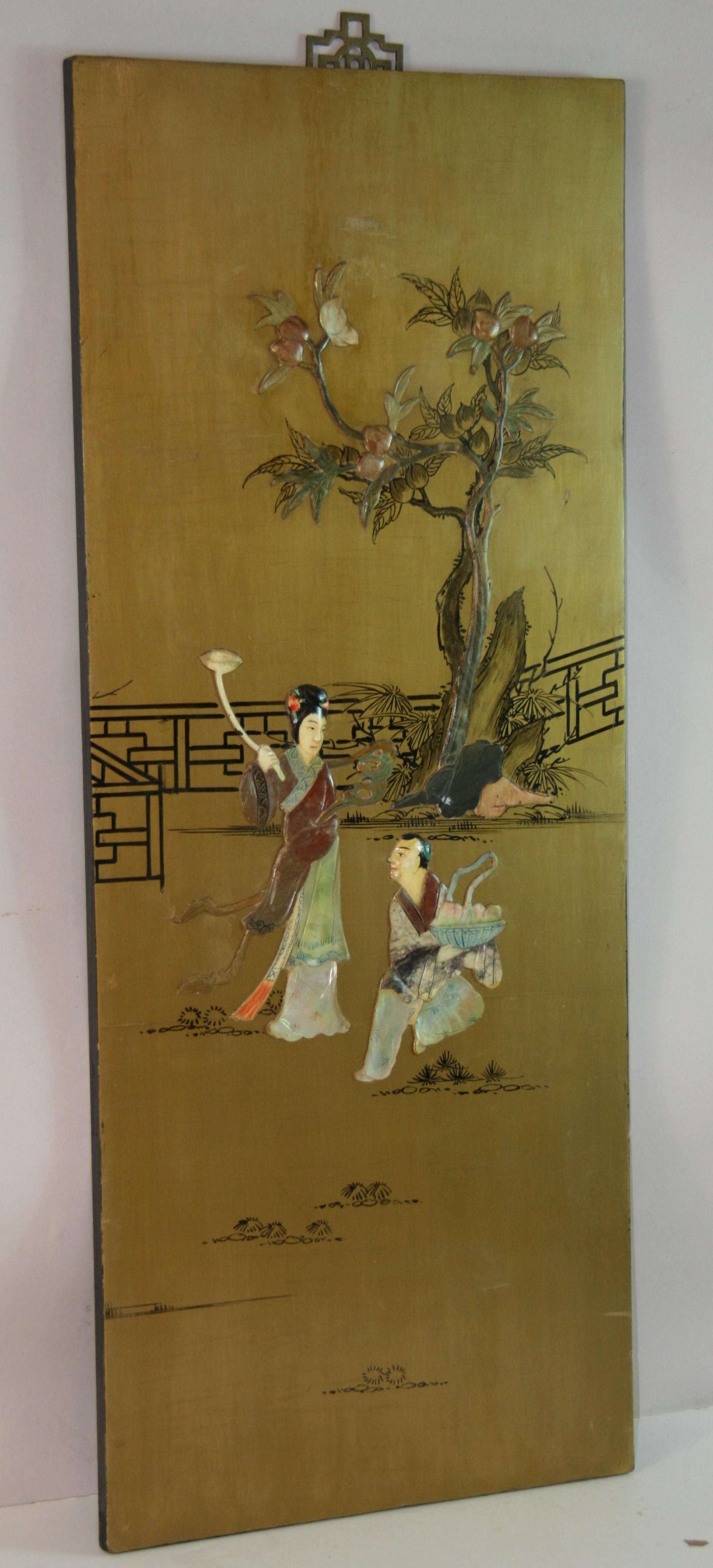 Vintage Chinese Colored stone Ansestoral Court Scene Panel For Sale 2