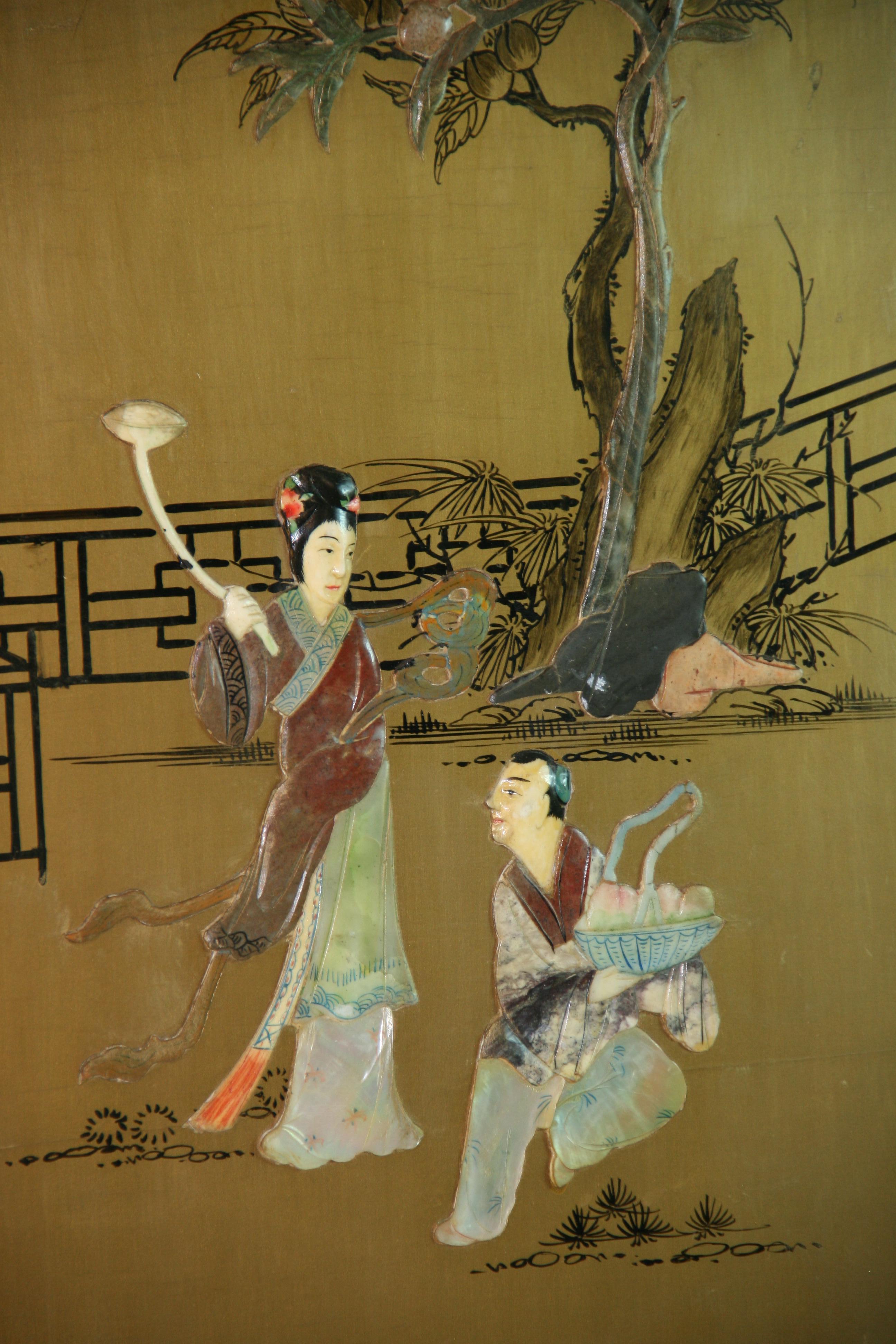 Vintage Chinese Colored stone Ansestoral Court Scene Panel For Sale 3