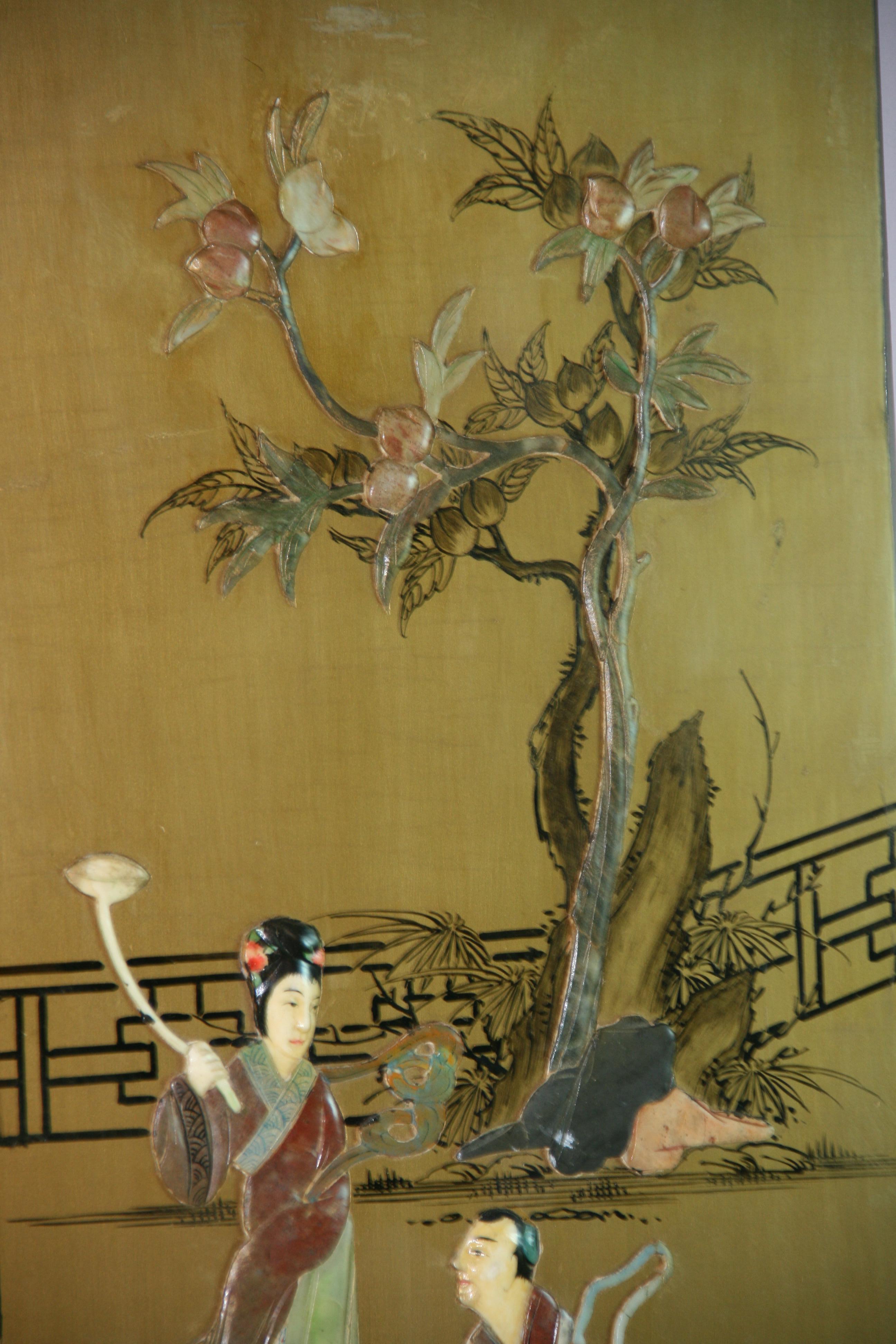 Vintage Chinese Colored stone Ansestoral Court Scene Panel For Sale 4