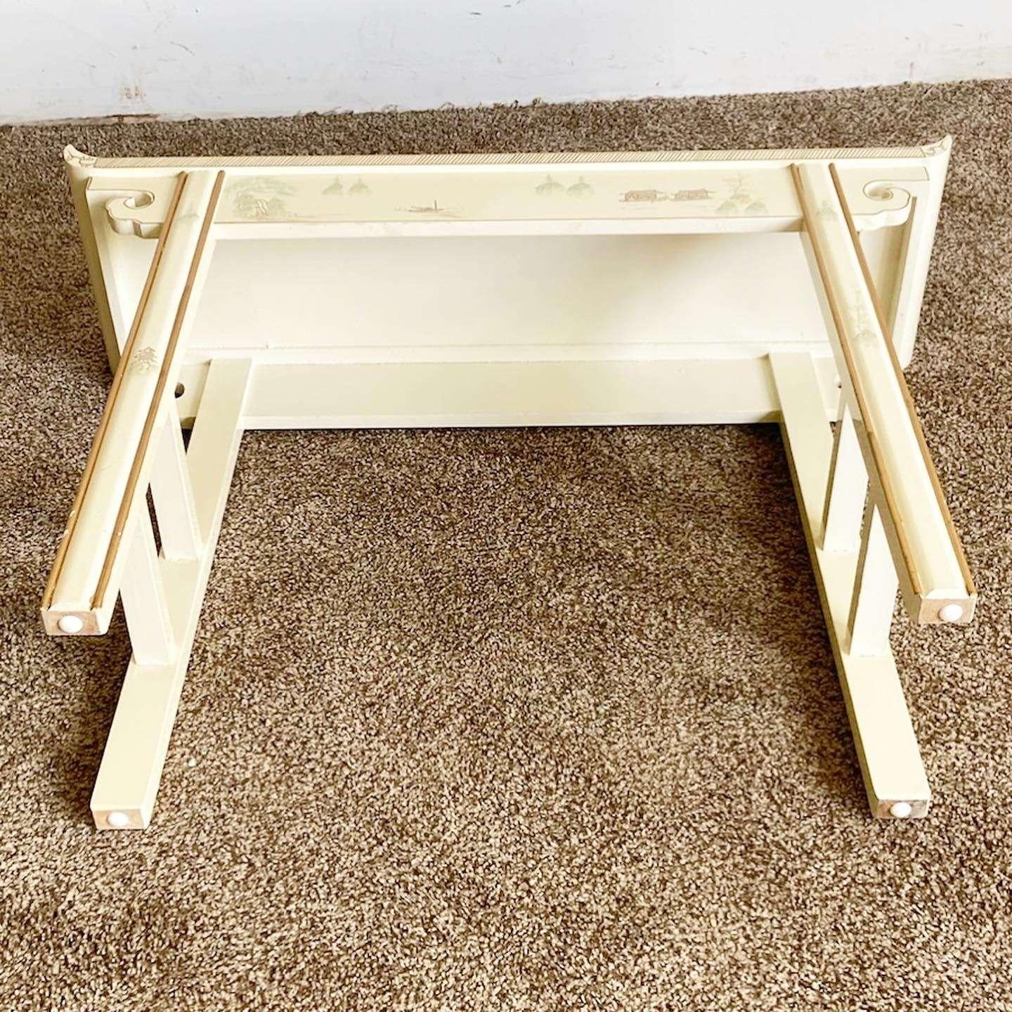 Late 20th Century Vintage Chinese Cream Lacquered and Hand Painted Console Table For Sale
