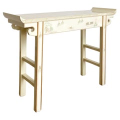 Retro Chinese Cream Lacquered and Hand Painted Console Table