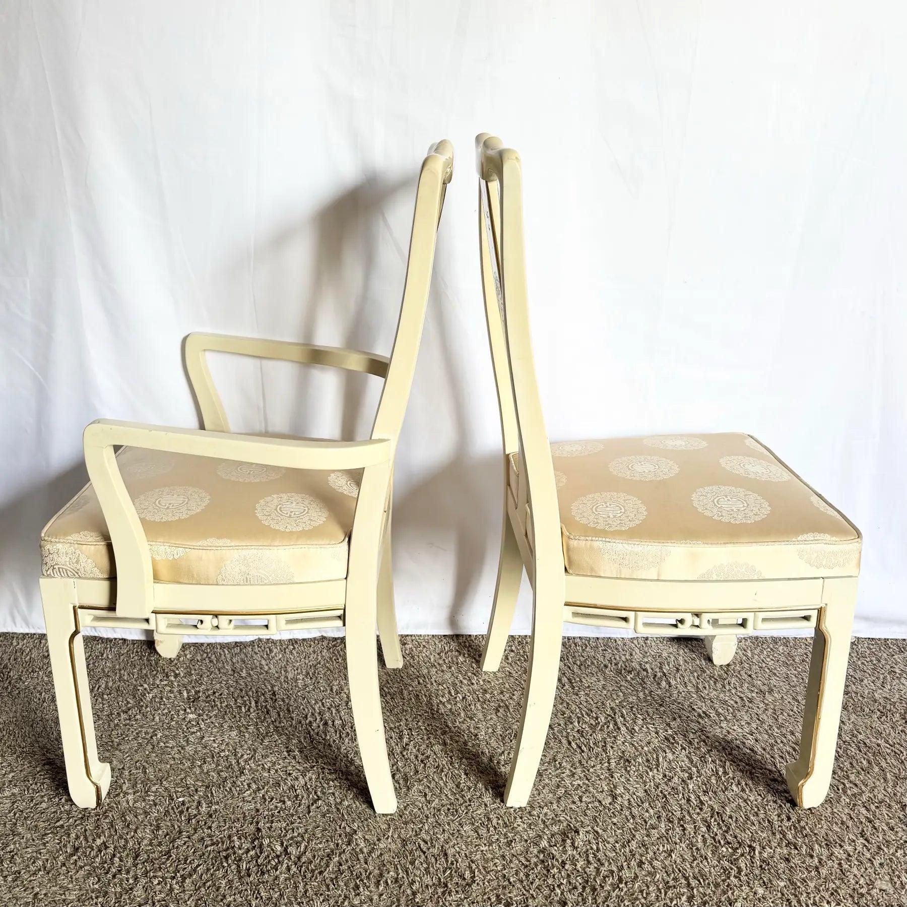 Vintage Chinese Cream Lacquered Hand Painted Dining Chairs - Satz von 6 im Angebot 4
