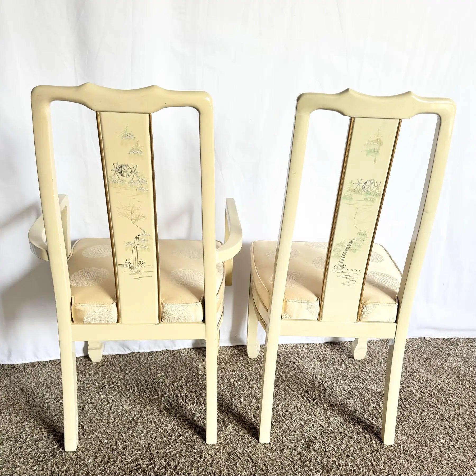Vintage Chinese Cream Lacquered Hand Painted Dining Chairs - Satz von 6 im Angebot 5