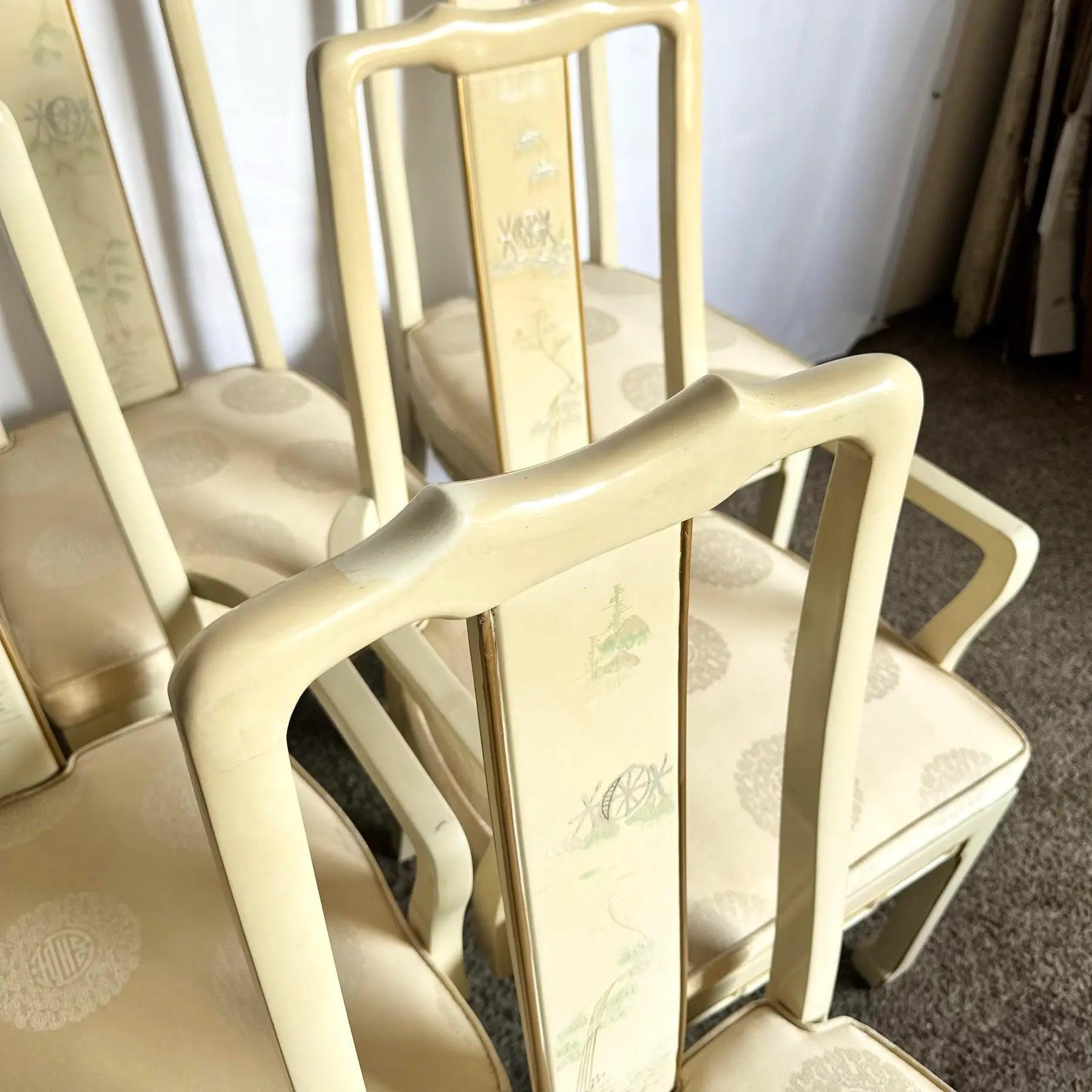 Vintage Chinese Cream Lacquered Hand Painted Dining Chairs - Satz von 6 im Angebot 1