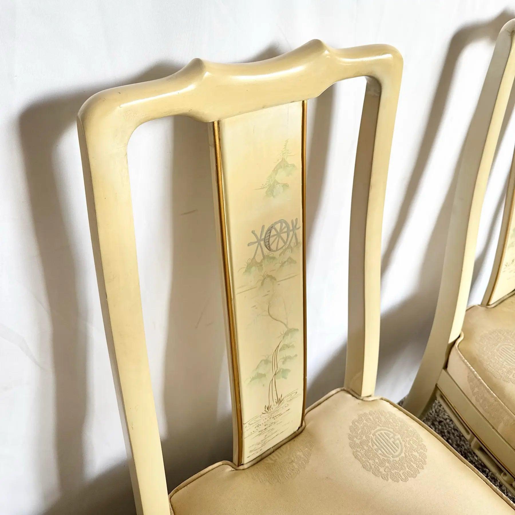 Vintage Chinese Cream Lacquered Hand Painted Dining Chairs - Satz von 6 im Angebot 2