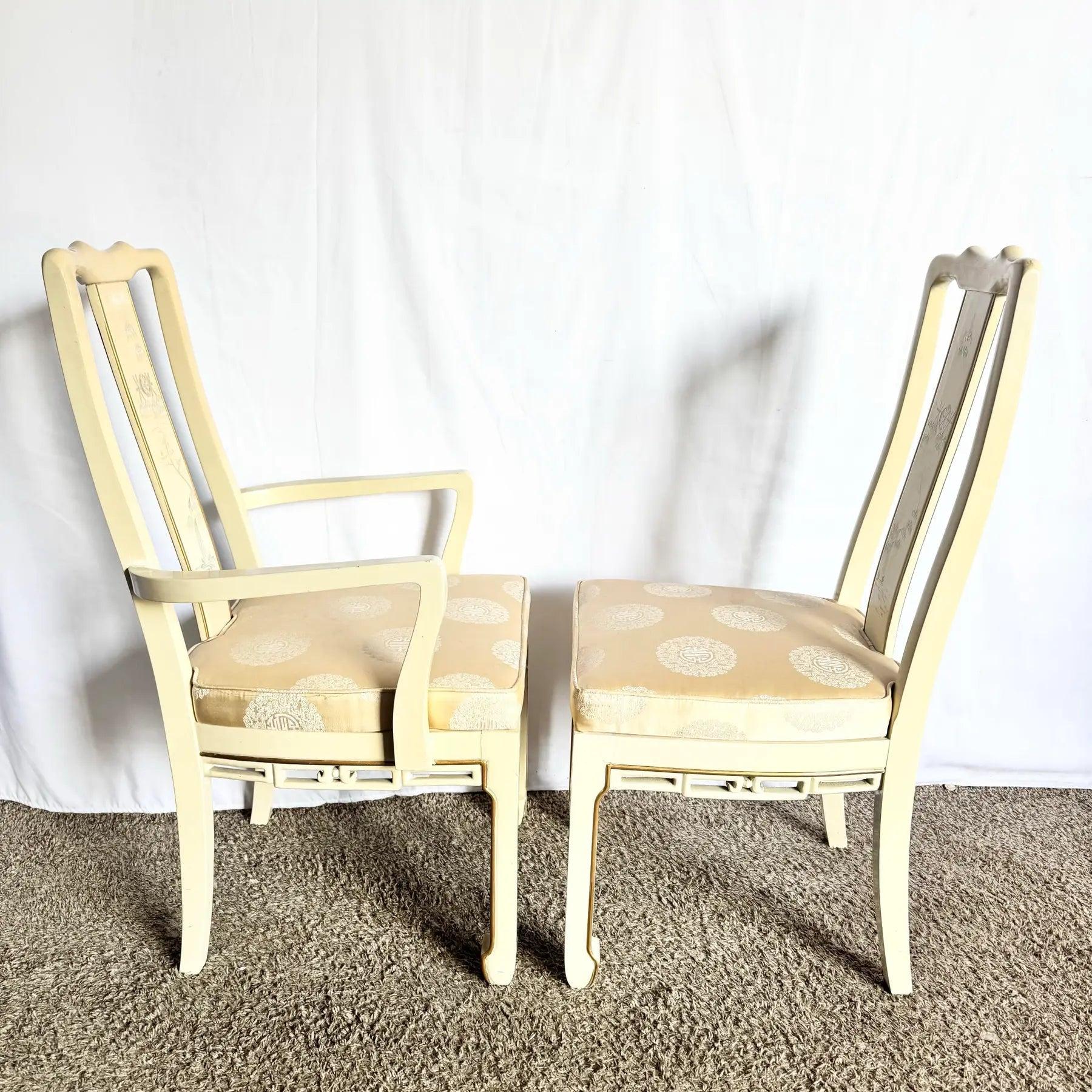 Vintage Chinese Cream Lacquered Hand Painted Dining Chairs - Satz von 6 im Angebot 3