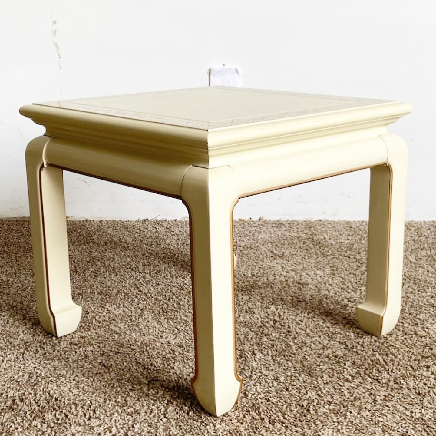 Vintage Chinese Cream Lacquered Hand Painted Side Table 4
