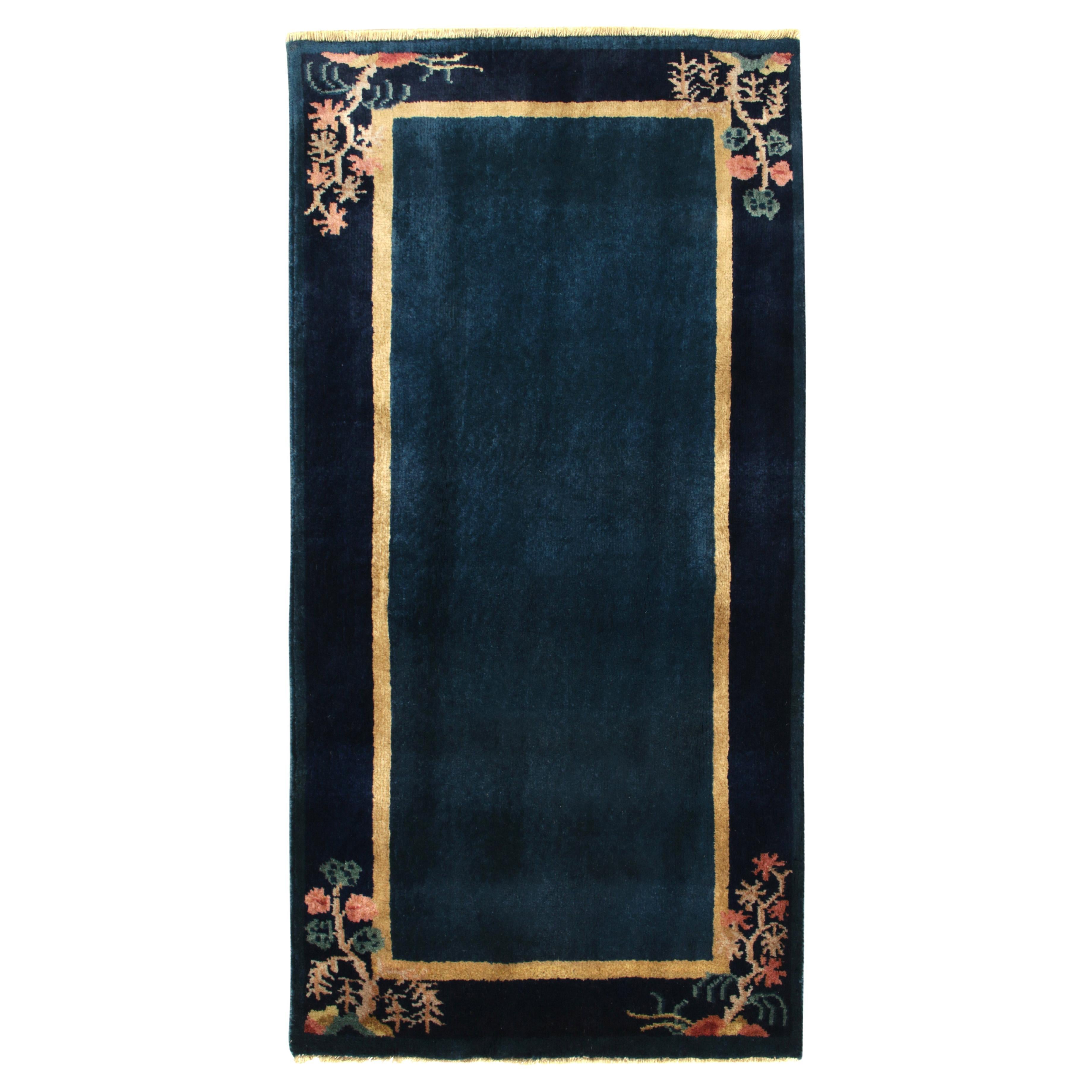 Vintage Chinese Deco Style Rug in Gold, Border, Floral Patterns by Rug