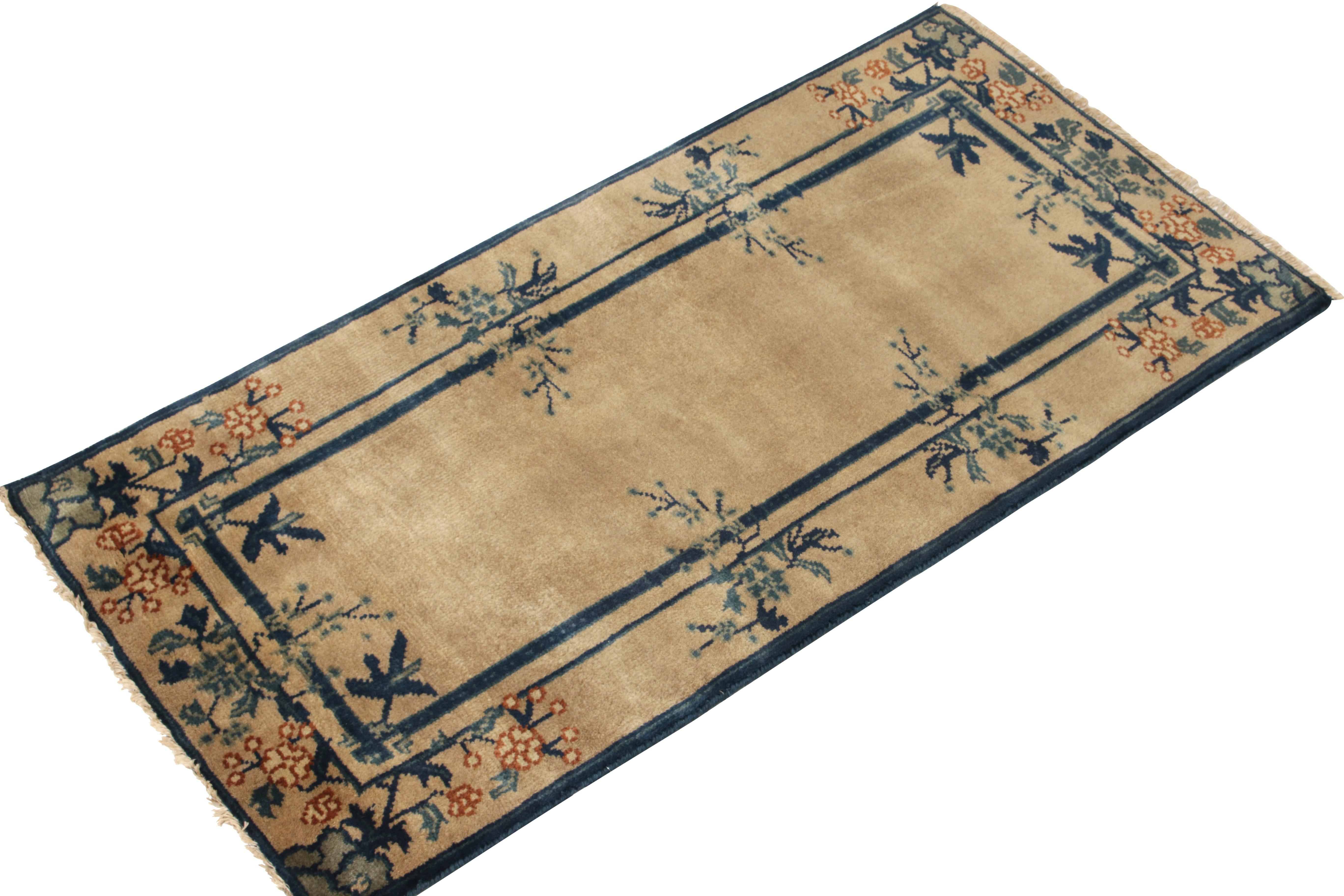Art Deco Vintage Chinese Deco Style Rug in Beige Blue Green Floral Pattern by Rug & Kilim For Sale