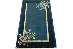 Vintage Chinese Deco Style Rug in Deep Blue, Gold, Floral Pattern by Rug & Kilim