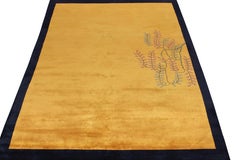 Vintage Chinese Deco Style Rug in Gold, Blue Pink Floral Pattern by Rug & Kilim