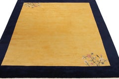 Vintage Chinese Deco style rug in Gold, Pastel Floral Patterns, by Rug & Kilim