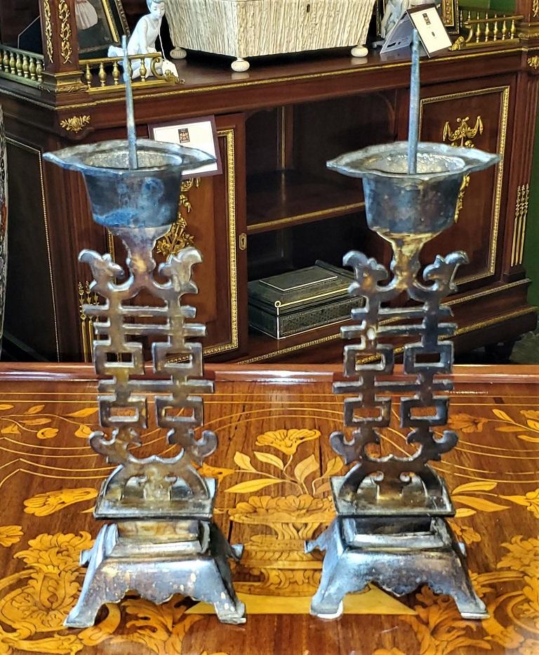 Cast Vintage Chinese Double Happiness Wedding Candlesticks For Sale