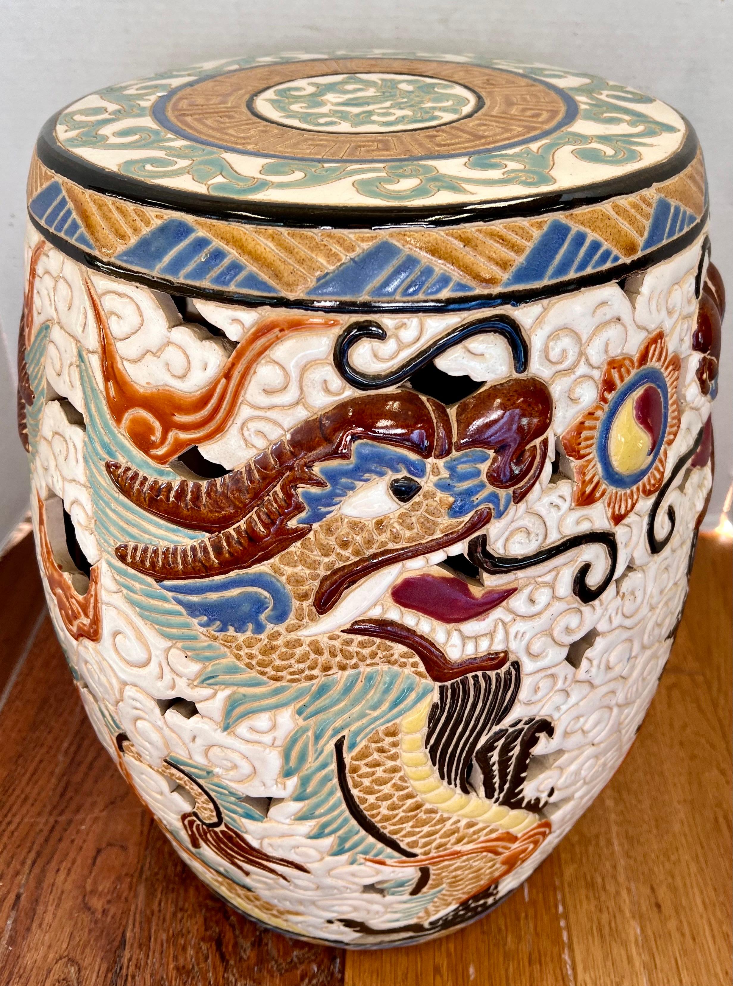 Vintage Chinese Dragon Ceramic Garden Stool Drum Table 2