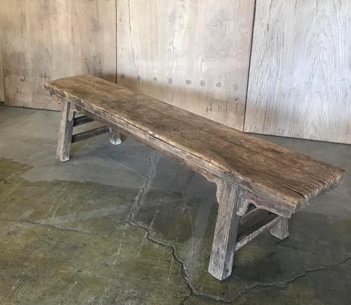 Vintage Chinese Elm Bench In Good Condition In Los Angeles, CA