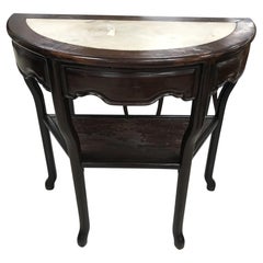 Mesa Consola Demi-Lune Vintage de Olmo Chino con Inserción de Mármol