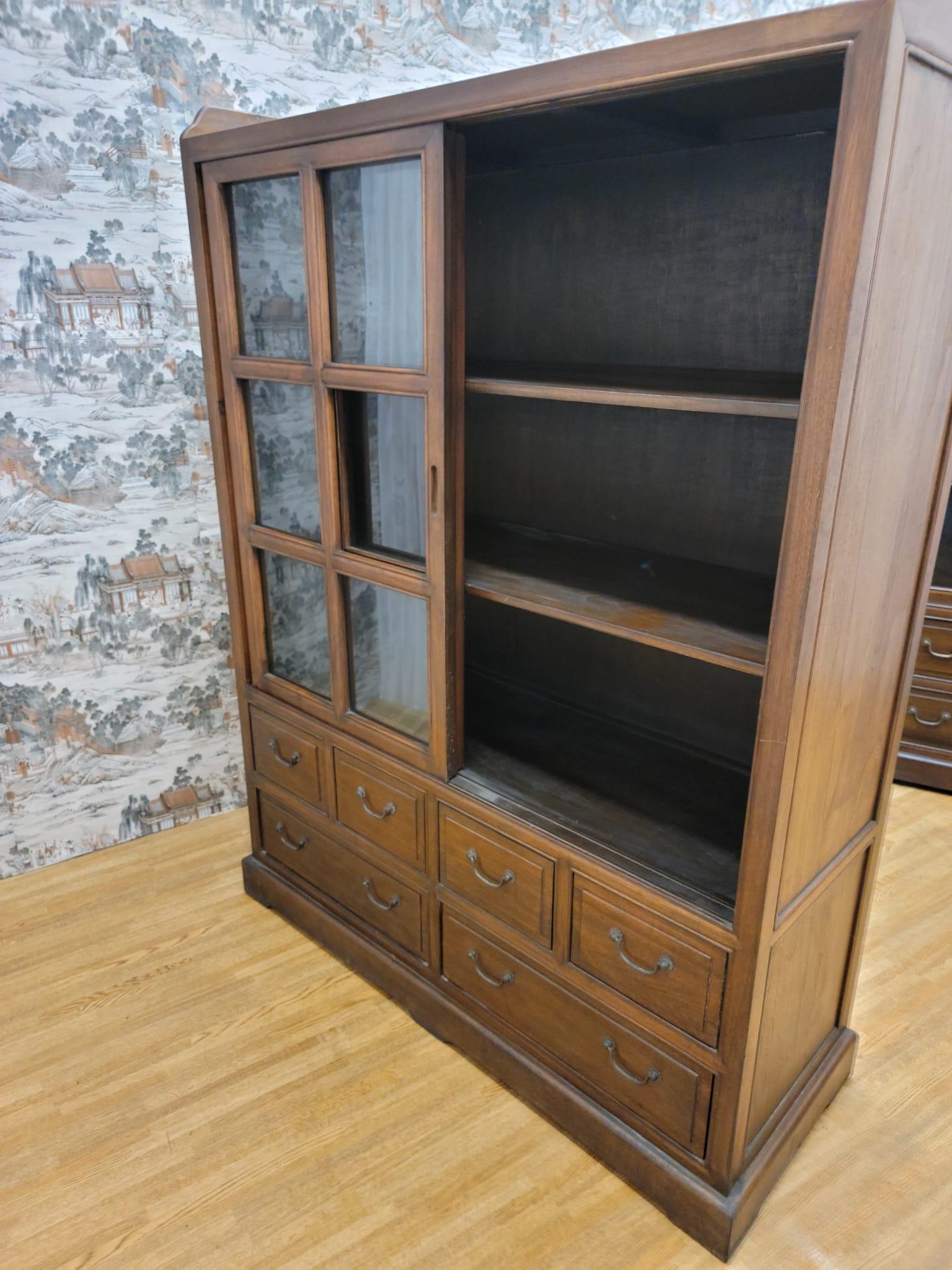 Chinese Export Vintage Chinese Elm Display Cabinets / Bookcases  For Sale
