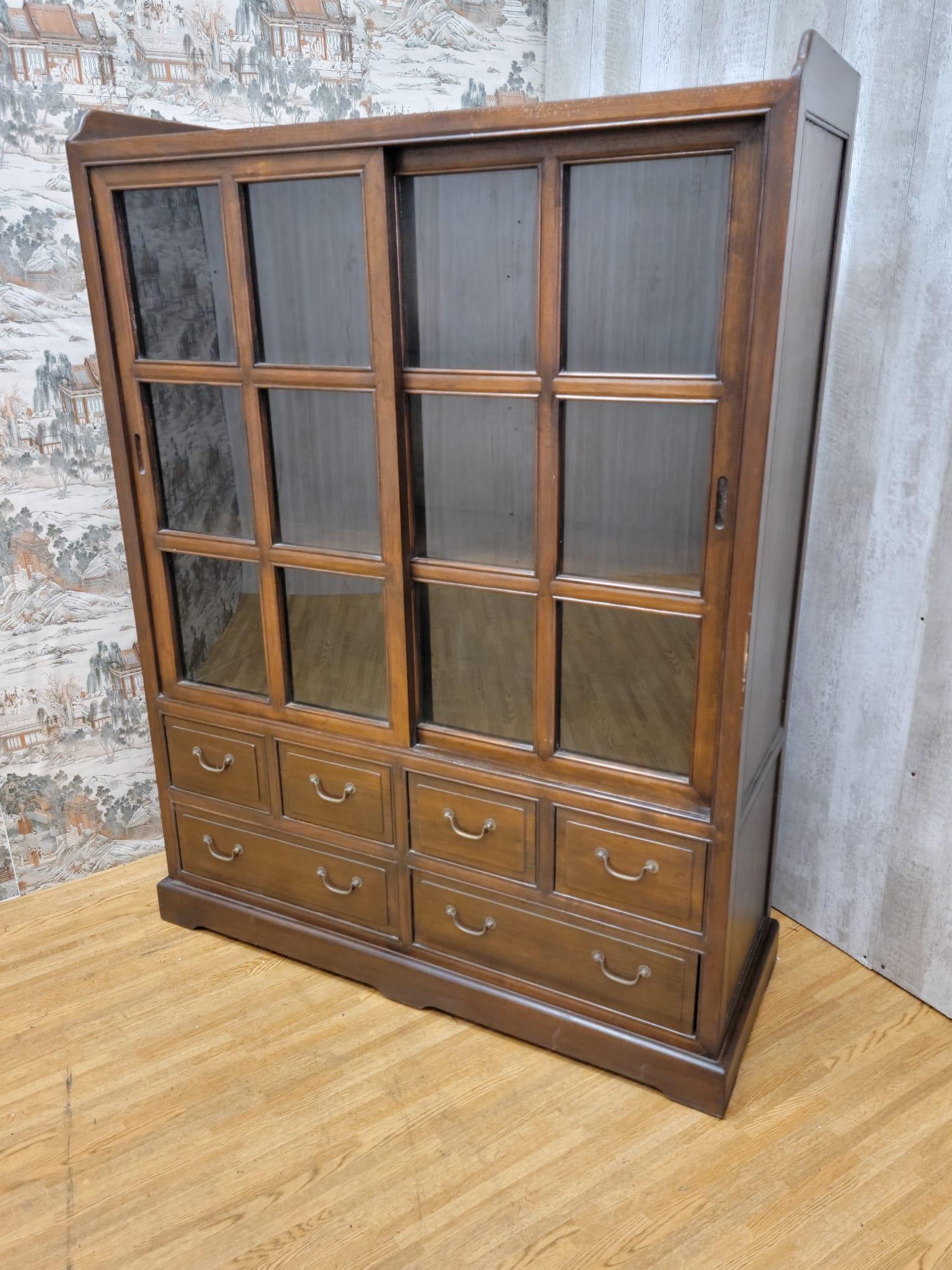 Hand-Crafted Vintage Chinese Elm Display Cabinets / Bookcases  For Sale