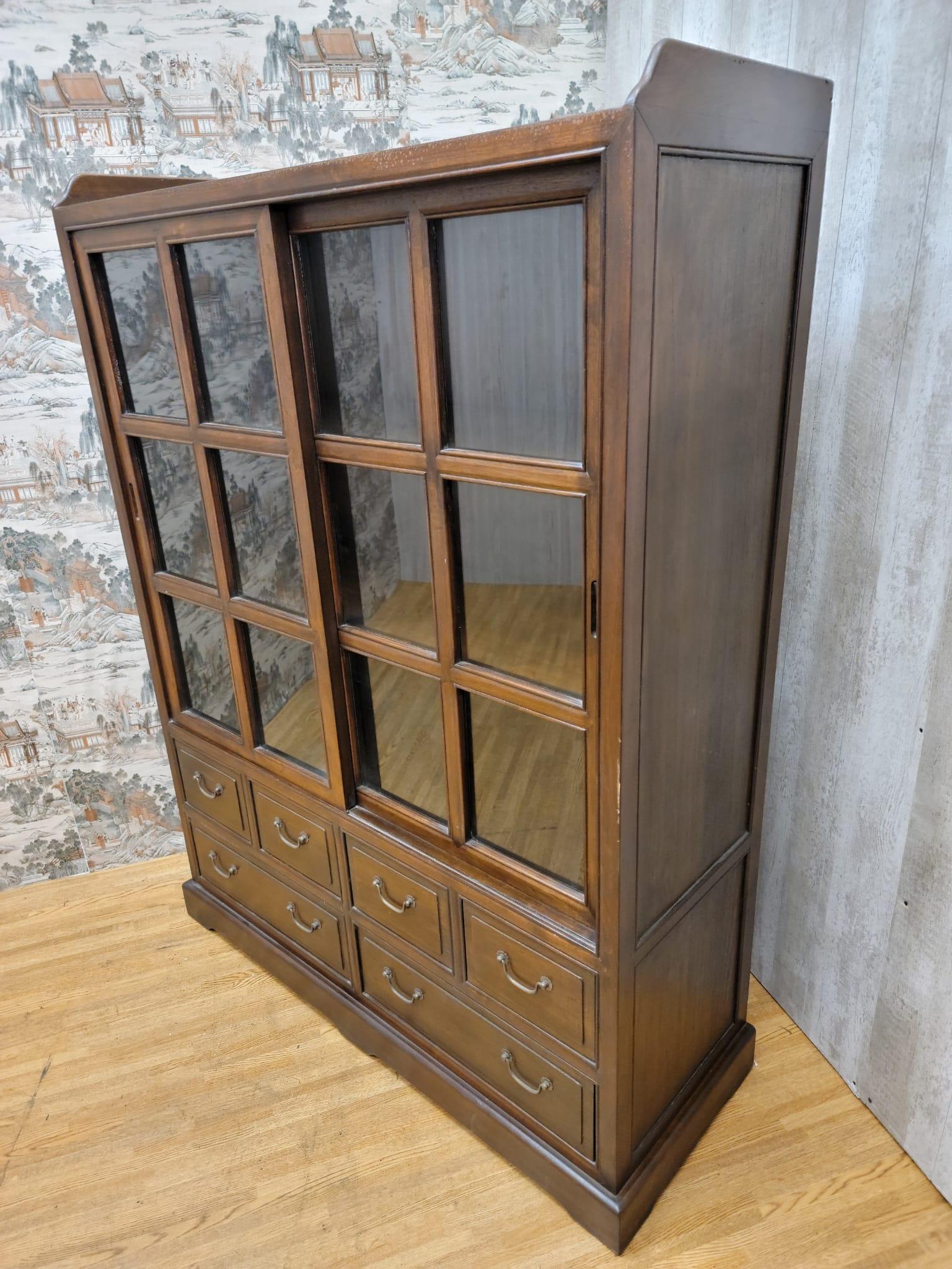 Glass Vintage Chinese Elm Display Cabinets / Bookcases  For Sale