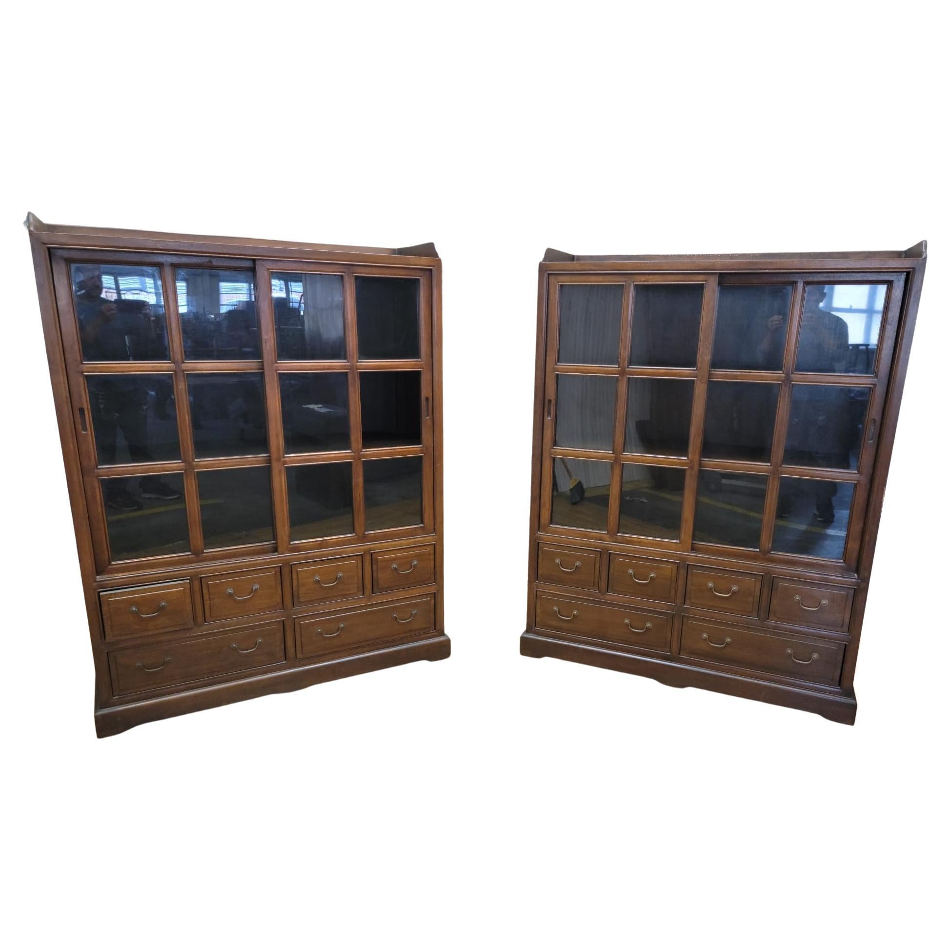 Vintage Chinese Elm Display Cabinets / Bookcases  For Sale