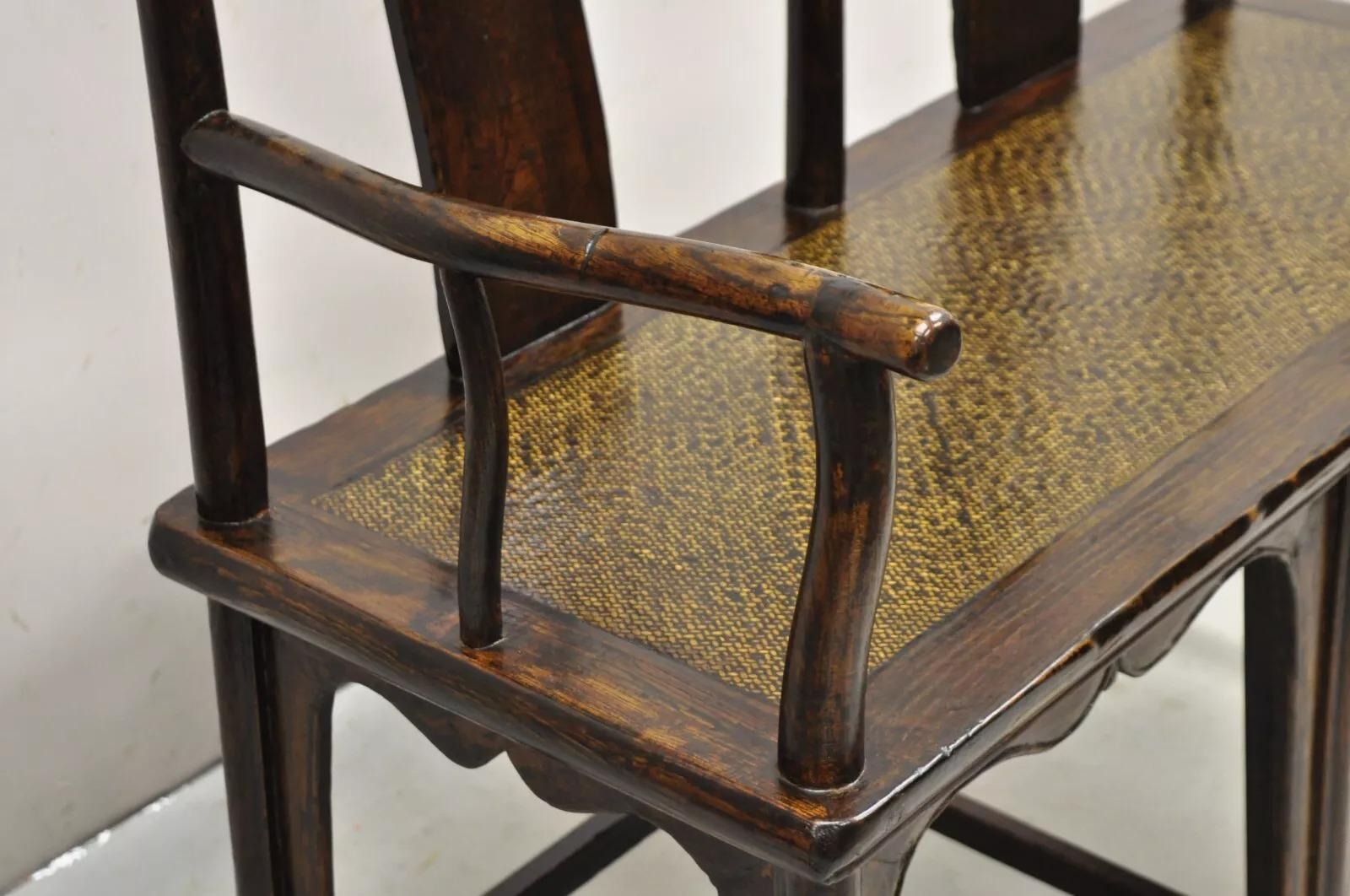Vintage Chinese Elm Lacquered Cane Double Chairback Hall Bench Settee Sofa im Zustand „Gut“ im Angebot in Philadelphia, PA