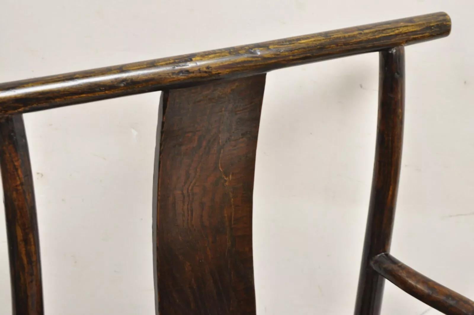 Vintage Chinese Elm Lacquered Cane Double Chairback Hall Bench Settee Sofa im Angebot 1