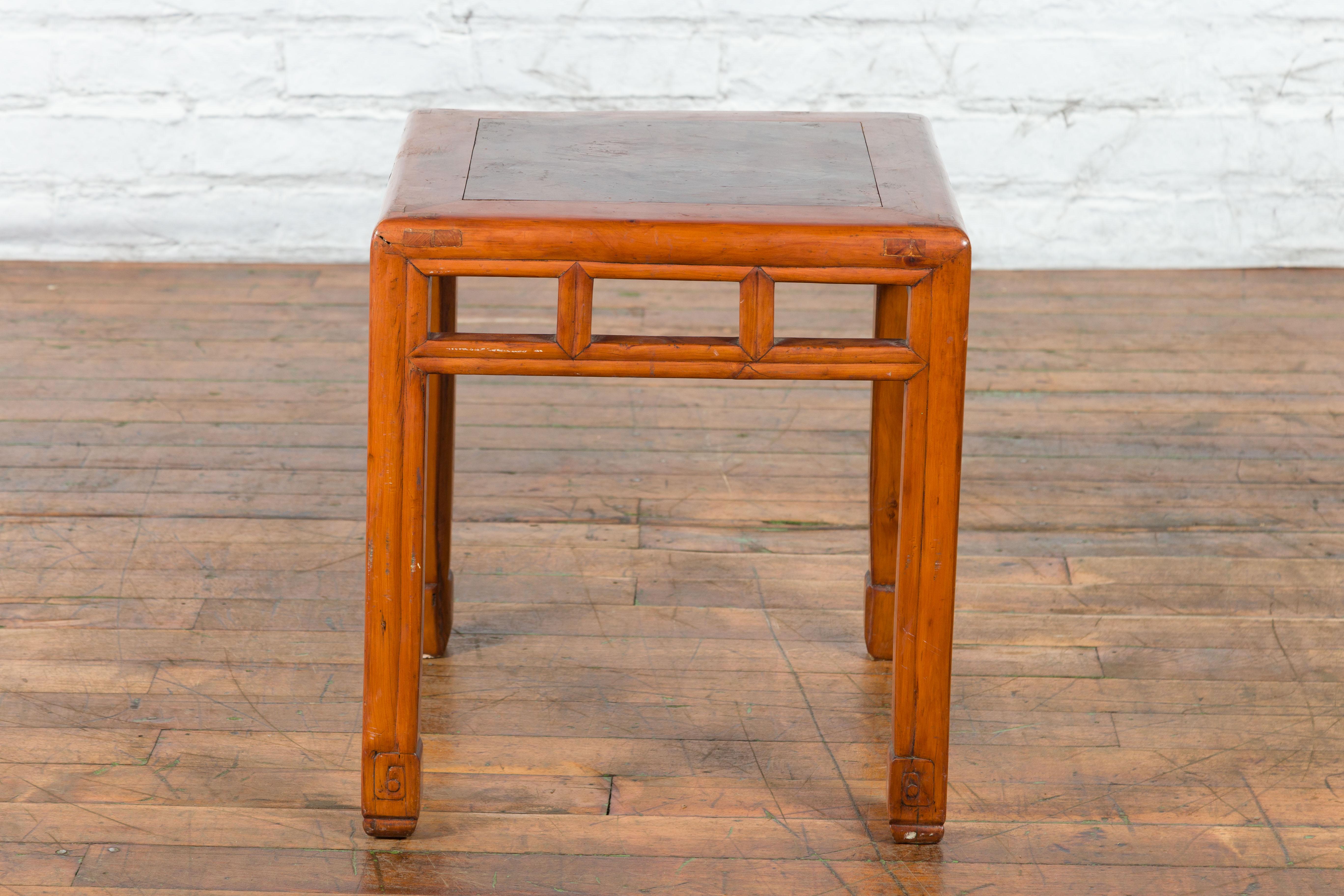 Vintage Chinese Elm Side Table with Burl Wood Top and Scrolling Carved Feet For Sale 11
