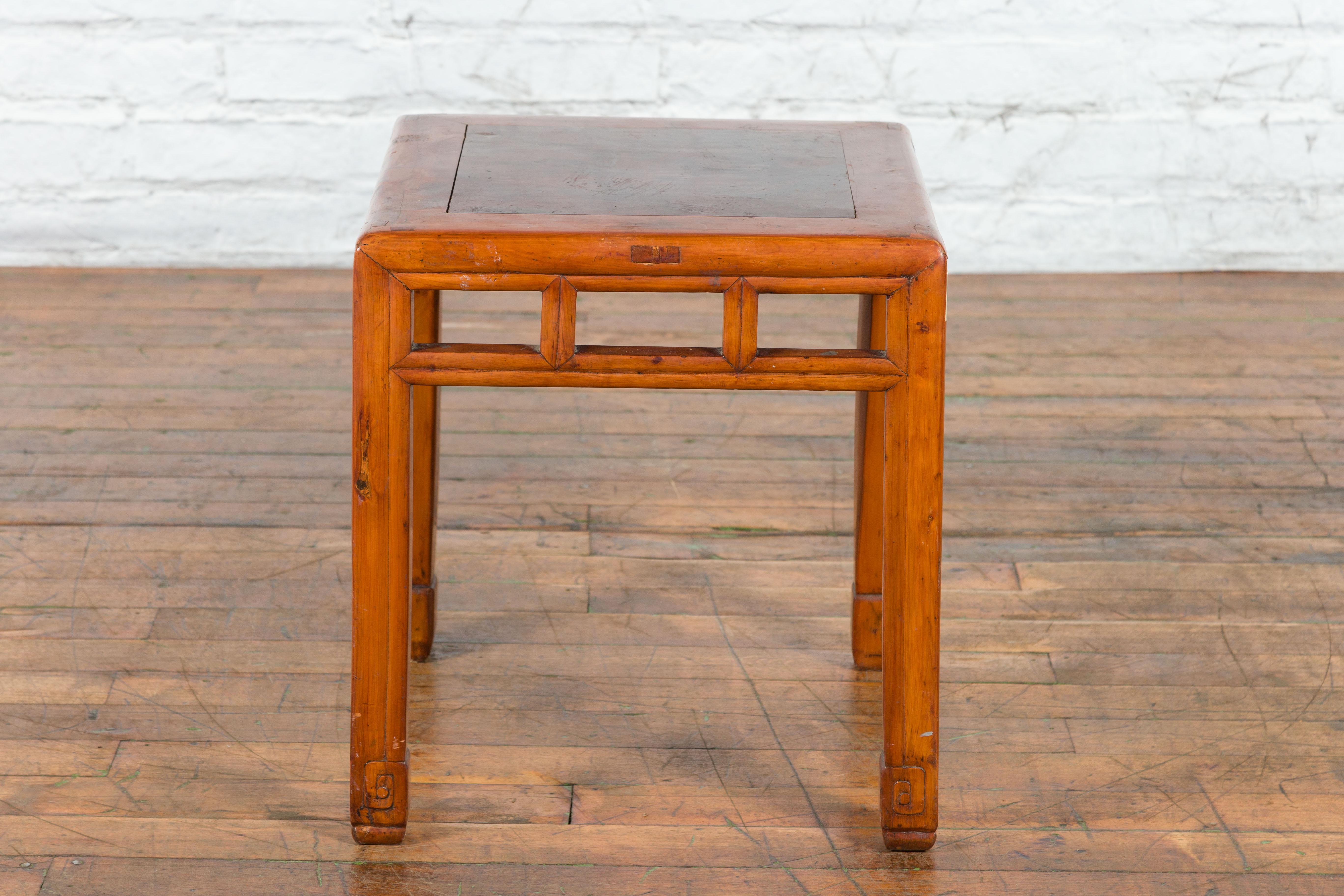 Vintage Chinese Elm Side Table with Burl Wood Top and Scrolling Carved Feet For Sale 12