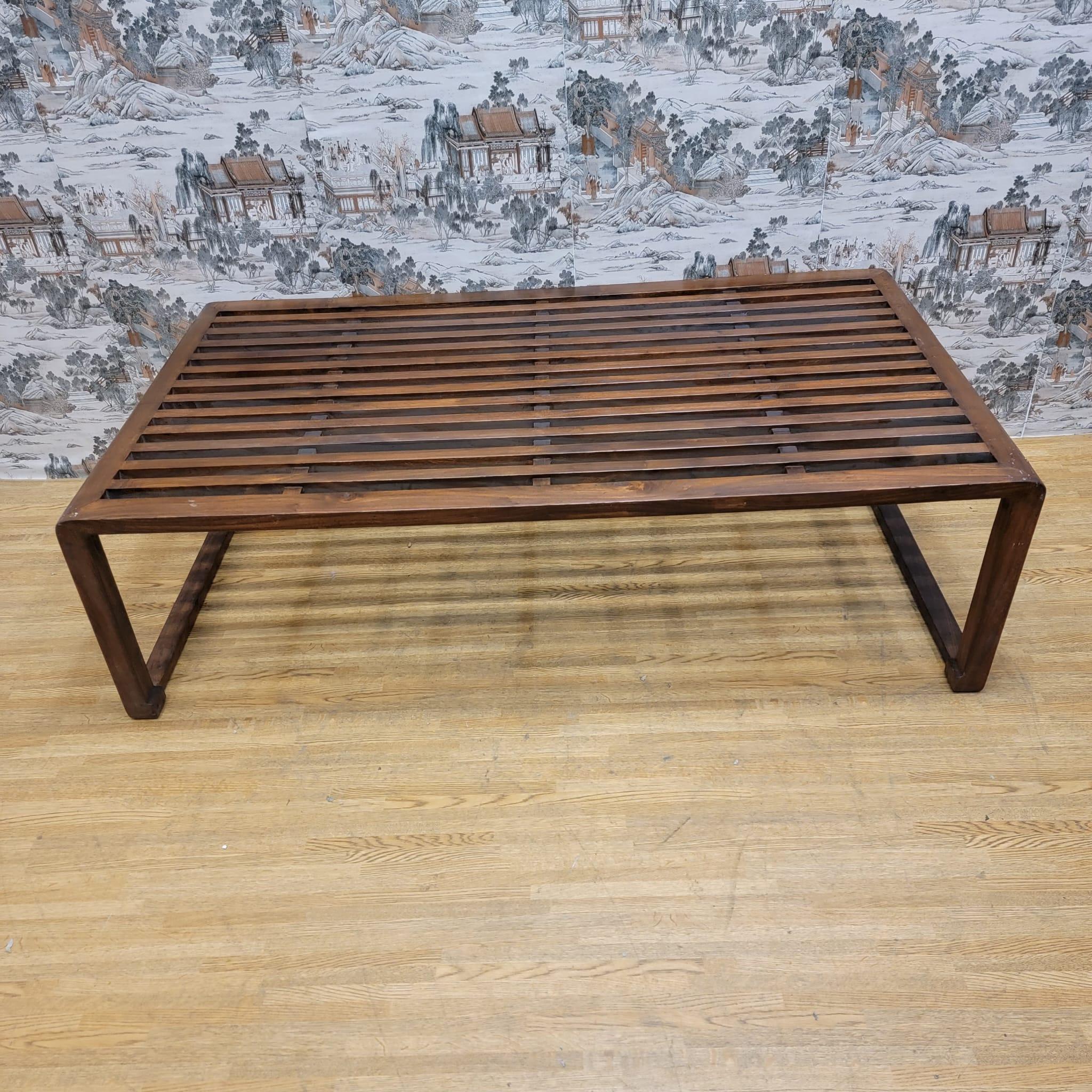 Vintage Chinese Elm Slotted Top Coffee Table For Sale 4