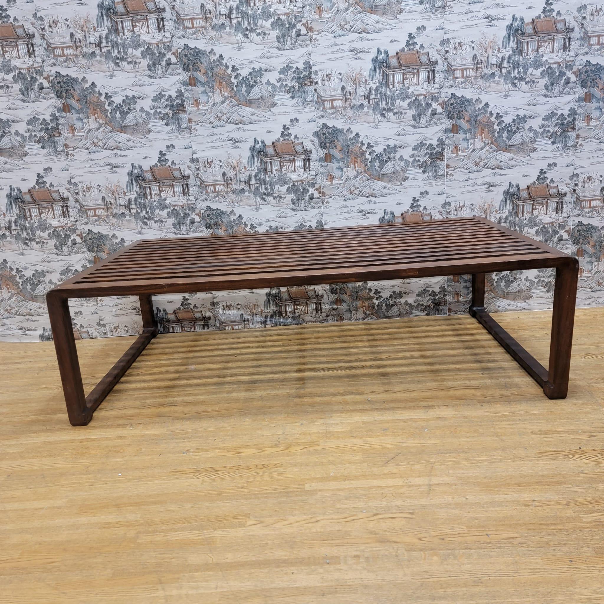 Vintage Chinese Elm Slotted Top Coffee Table For Sale 5