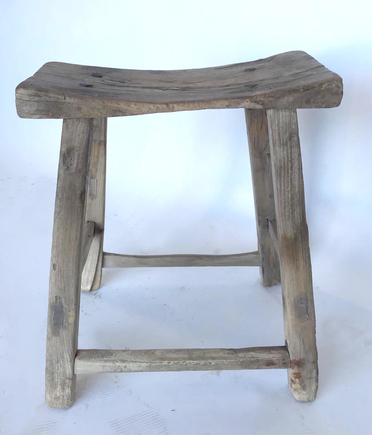 Old elm stool with mortise and tenon construction. Good smooth patina in grey tones.
Sturdy and functional as s side table too.