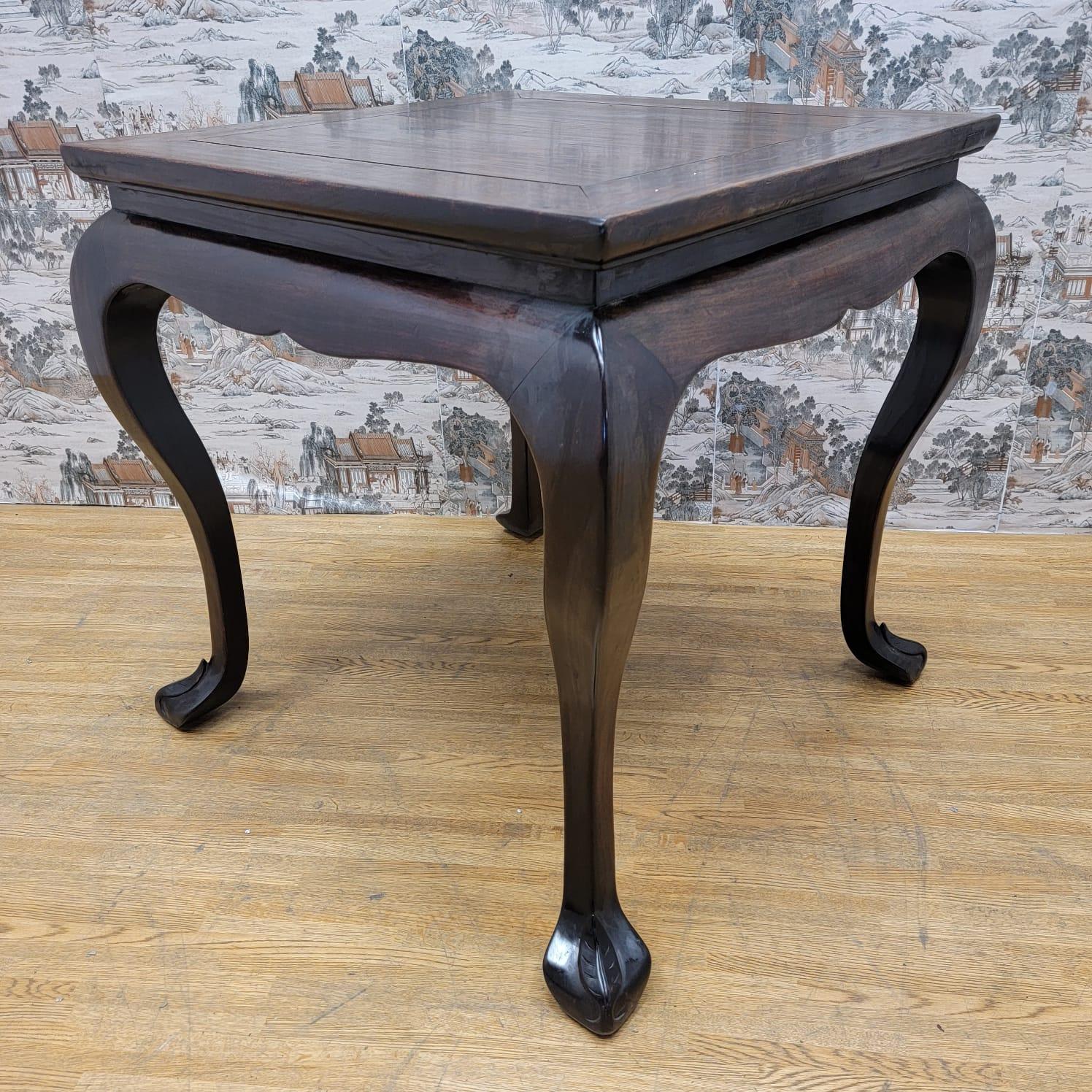 Late 20th Century Vintage Chinese Elm Tall Tea / Side Table with Decorative Feet For Sale