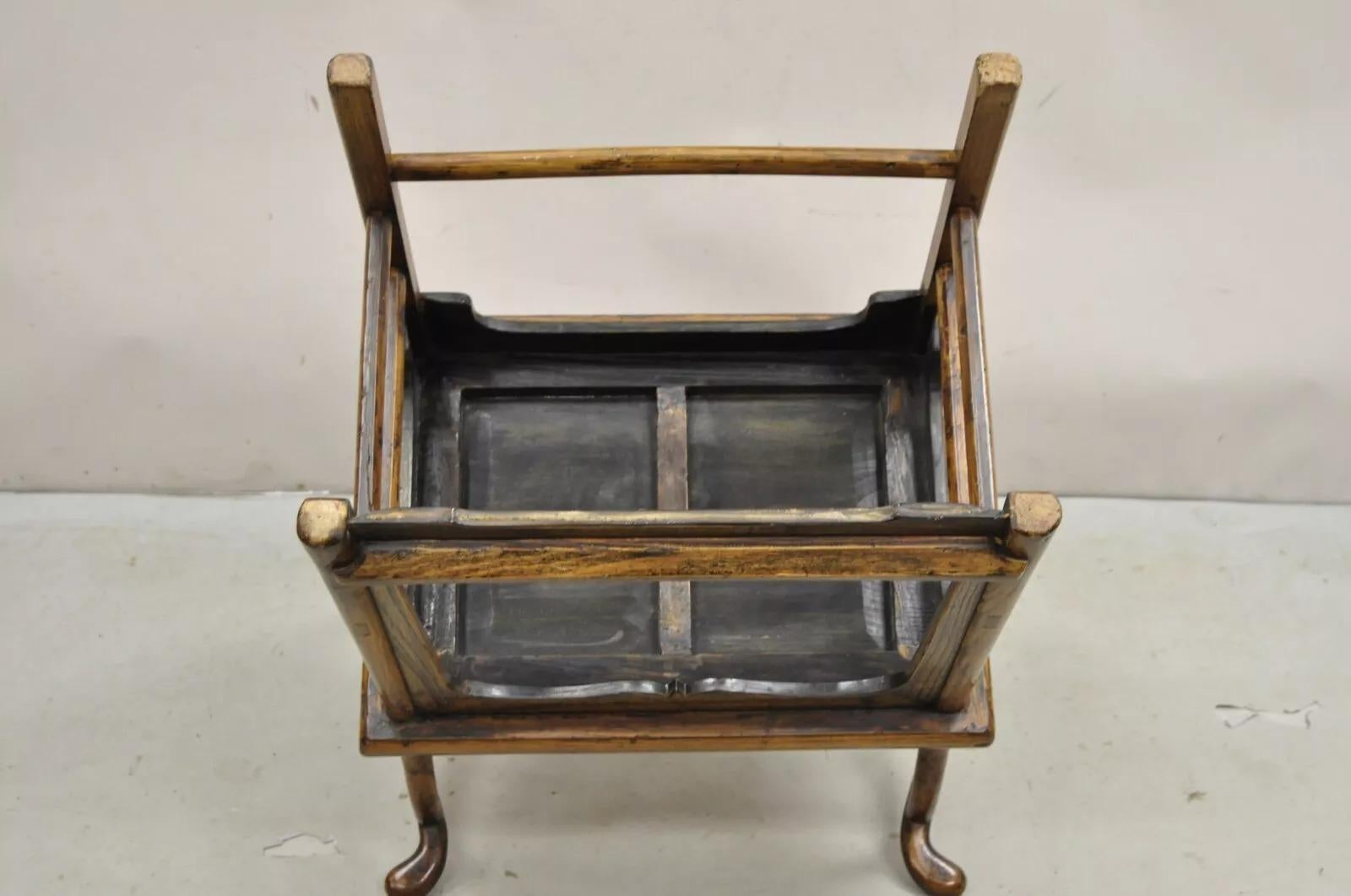 Vintage Chinese Elm Wood Ming Yoke Back Lacquered Asian Scholars Arm Chair For Sale 5