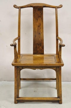 Vintage Chinese Elm Wood Ming Yoke Back Lacquered Asian Scholars Arm Chair