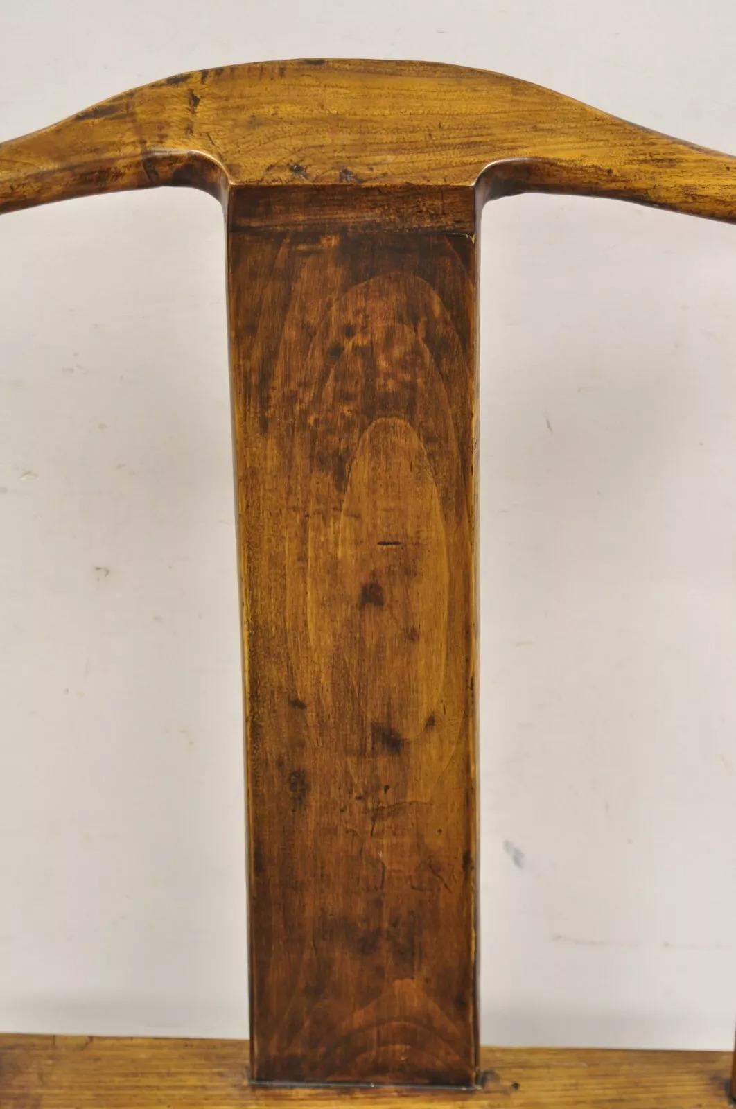 Vintage Chinese Elm Wood Ming Yoke Back Lacquered Asian Scholars Arm Chair For Sale 1