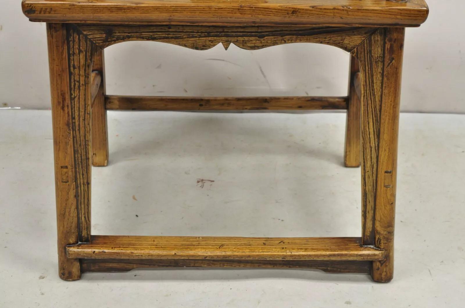 Vintage Chinese Elm Wood Ming Yoke Back Lacquered Asian Scholars Arm Chair For Sale 3